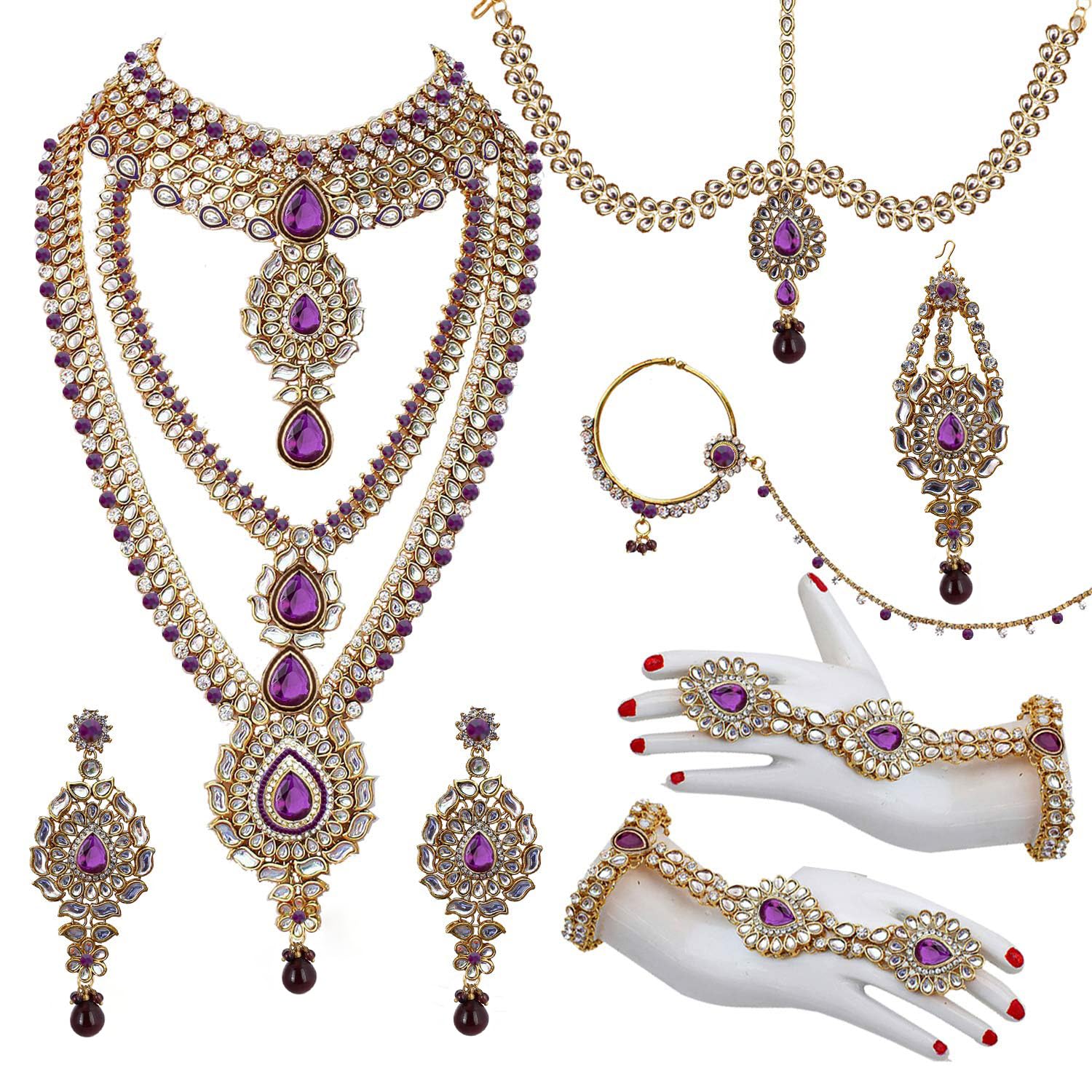 Lucky Jewellery Purple Kundan Bridal Dulhan Wedding Jewellery Set 8 Pcs. (WZK-P) (B01FSTN3CY) Amazon Price History, Amazon Price Tracker