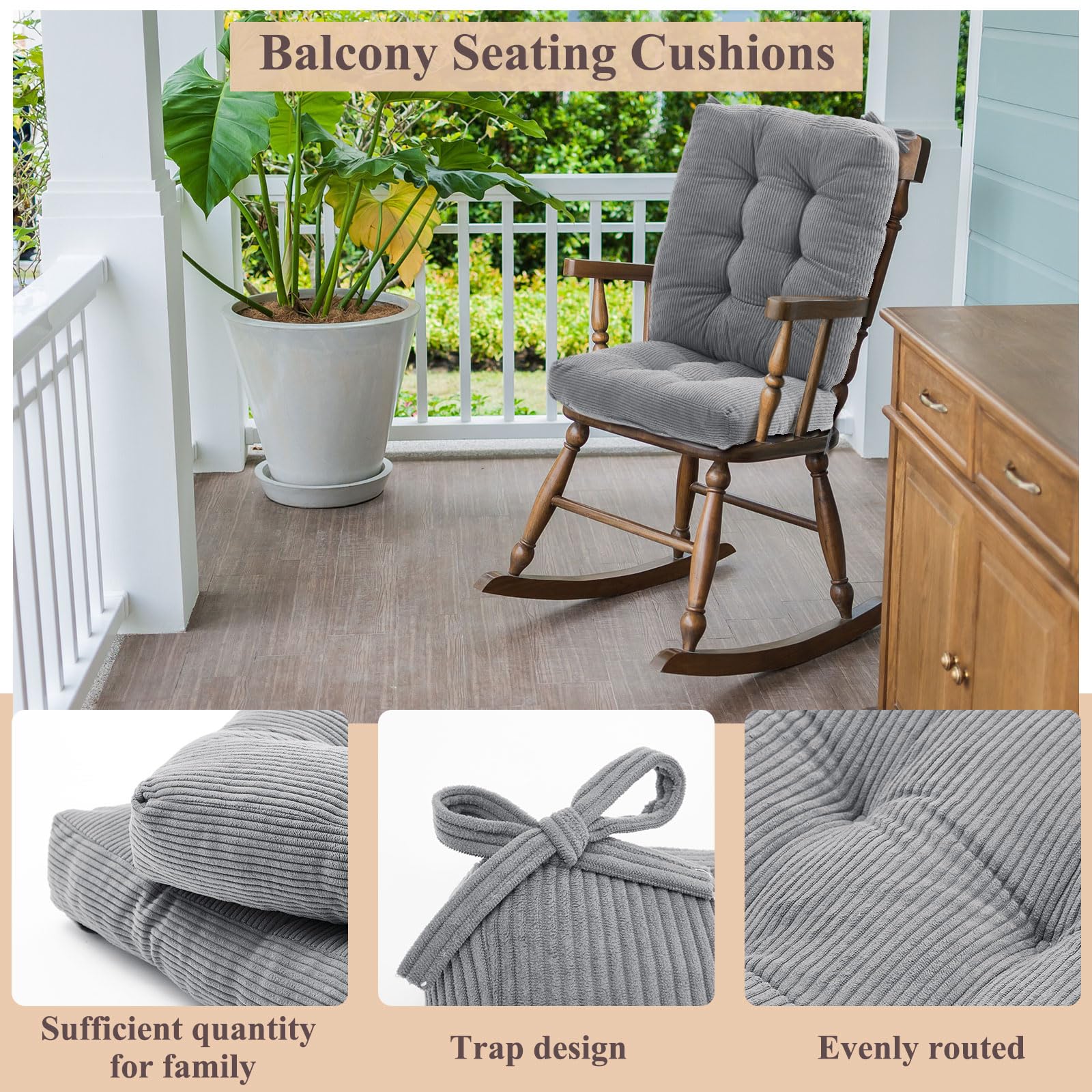 Gray Corduroy Patio Chair Cushions - 4 Piece Set -4
