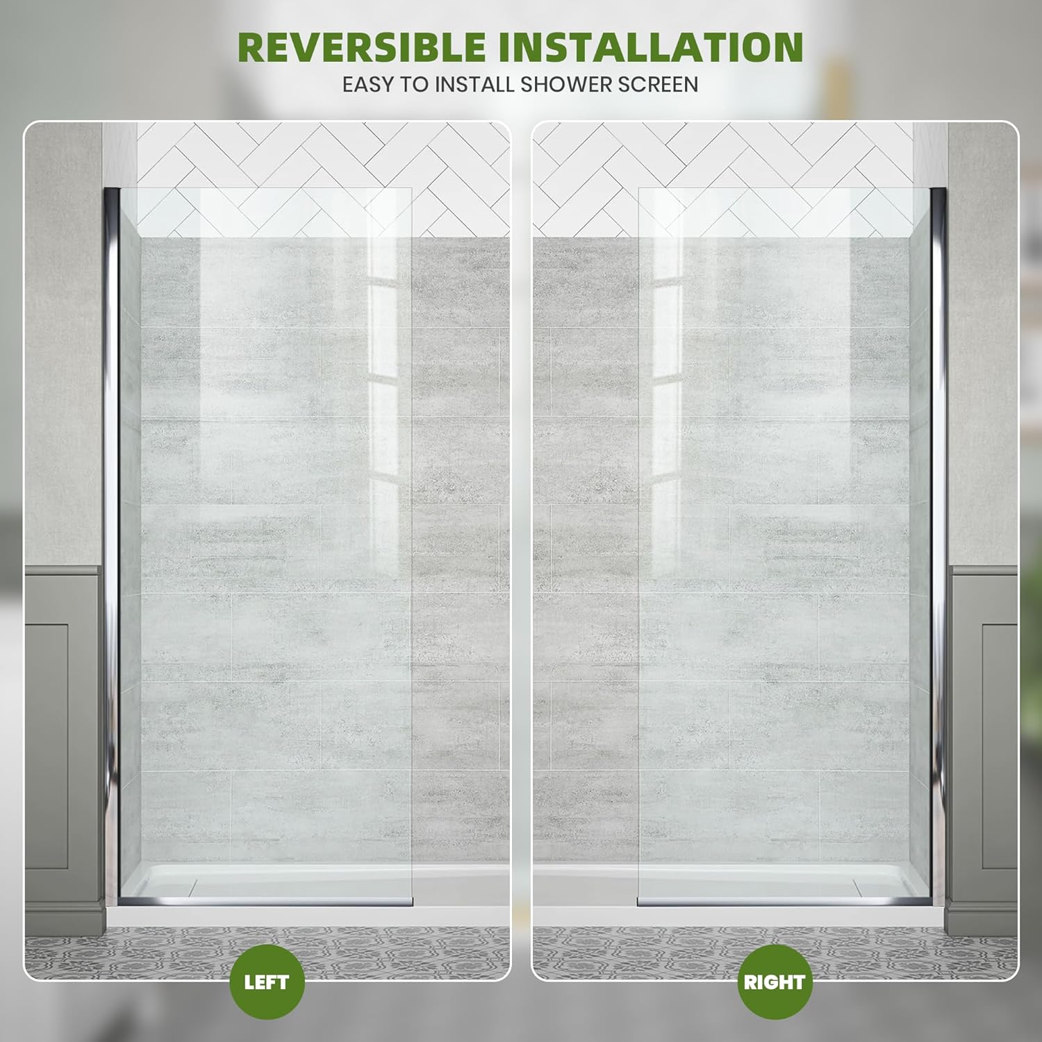 Fixed Shower Door Screen 30"×74" for Bathroom - 5/16"(8mm) Thick Clear Tempered Glass Panel, Semi-Framless Water Resistant Shower Door, Chrome