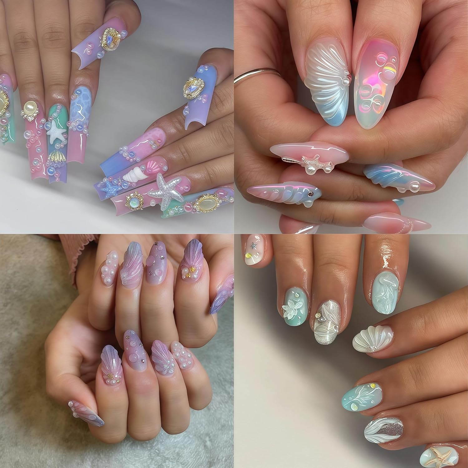 100pcs Ocean Series Nail Art Jewelry 3D Shell Starfish Dolphin Mixed Summer Ocean Diamond Nail Jewelry Mini Seaside Nail Designs Women Girls Nail Art Supplies