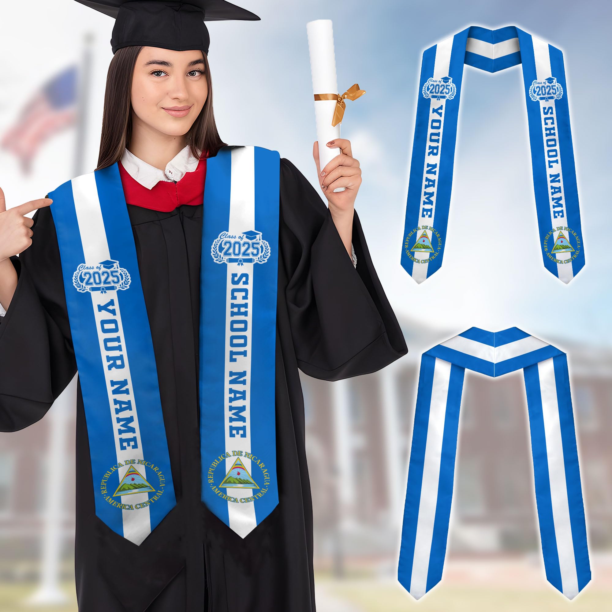 MonkeyVan Custom Nicaraguans Graduation Sash 2025, Nicaragua Graduation Stole, Nicaraguans American Flag Graduation Sash 2025 Ncrg 5