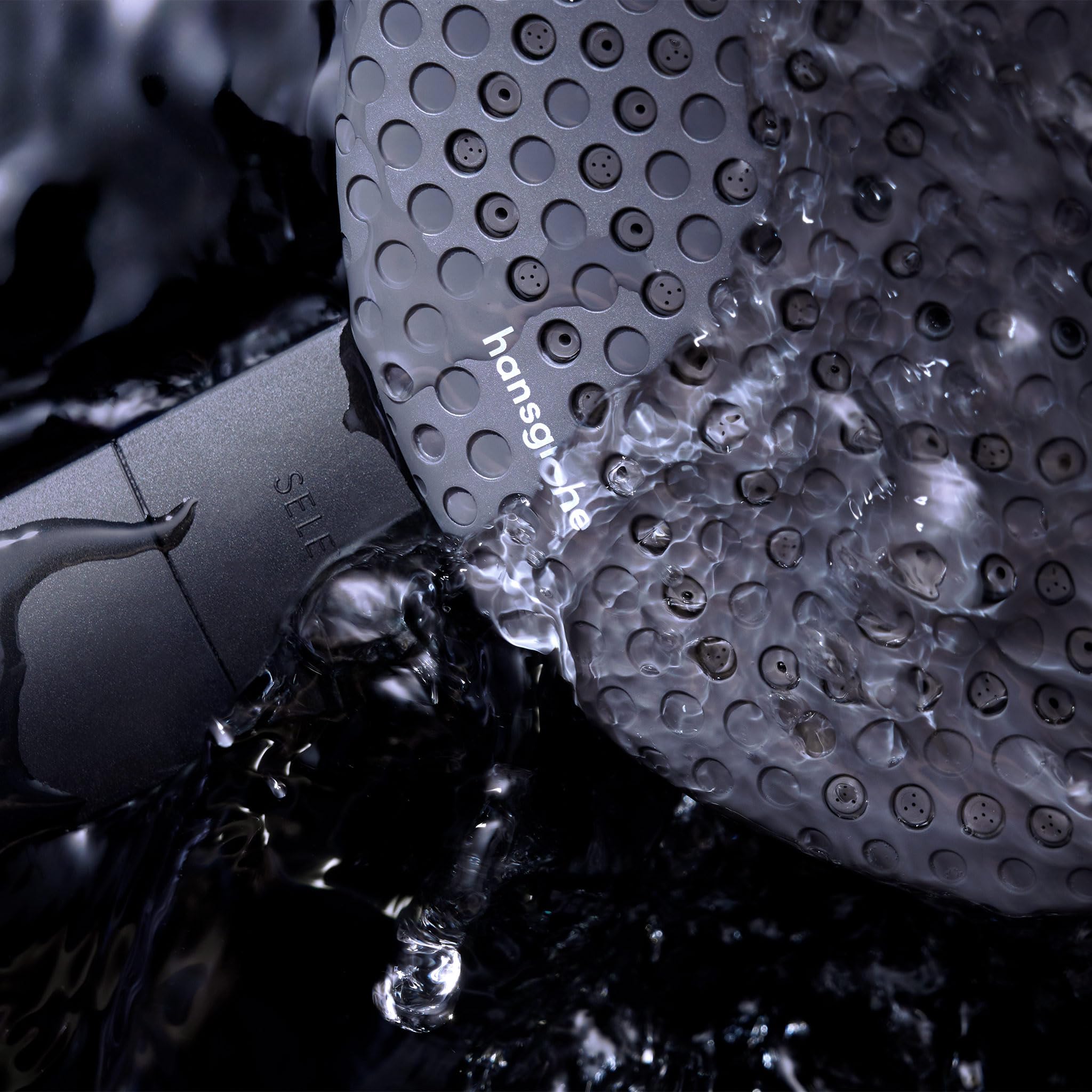 hansgrohe Raindance Alive Select S - oszczędzająca wodę główka prysznicowa 7,1 l/min (EcoSmart), słuchawka prysznicowa z 3-strumieniowa (PowderRain), z funkcją antykamienną, czarny matowy, 24511670