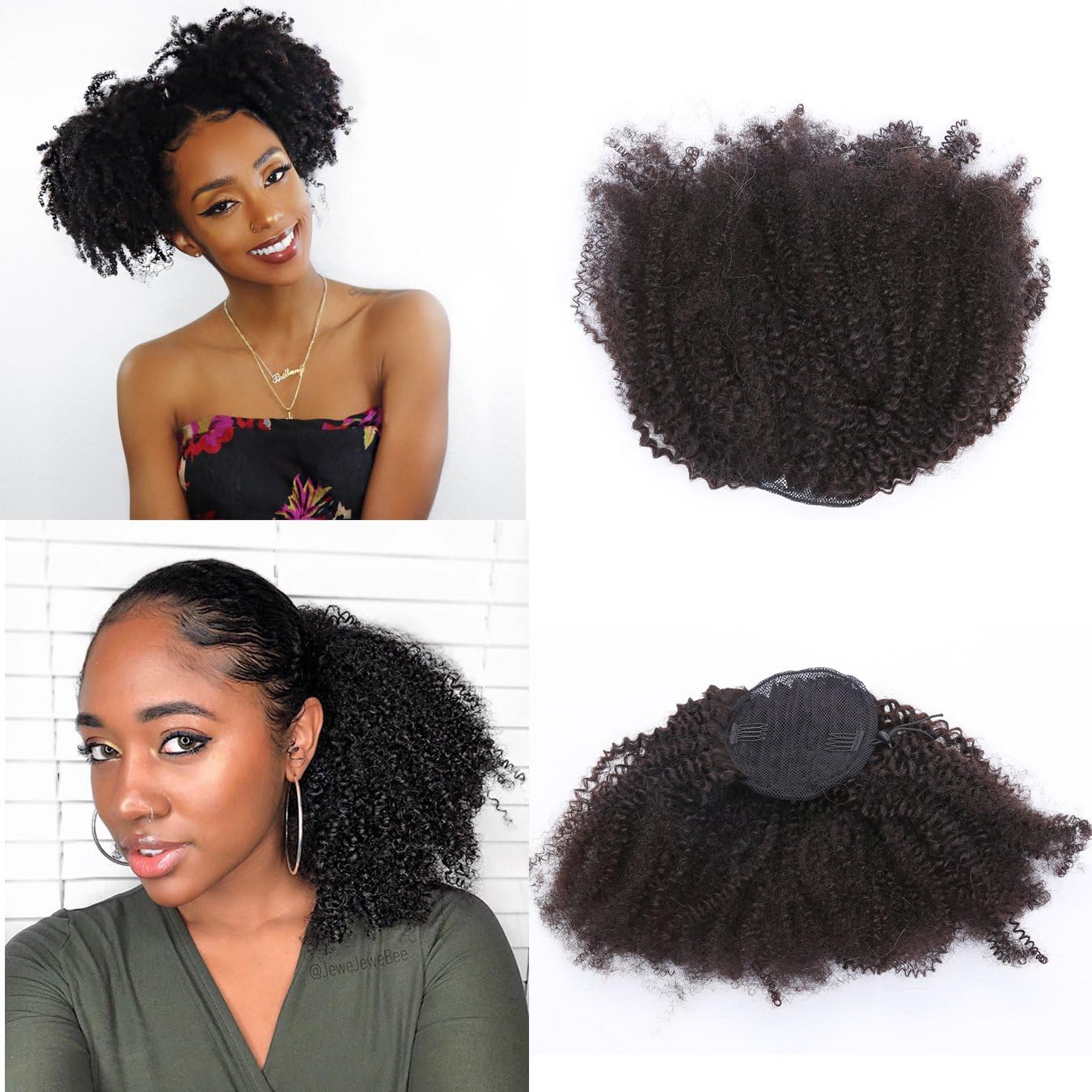 Anrosa Kinky Curly Ponytail 4C Afro Ponytail for Natural Hair Curly Ponytail Hair Piece Kinkys Curly Drawstring Ponytail Afro Kinky Coily Ponytail Clip in Ponytail Extension for Black Women 18 Inch