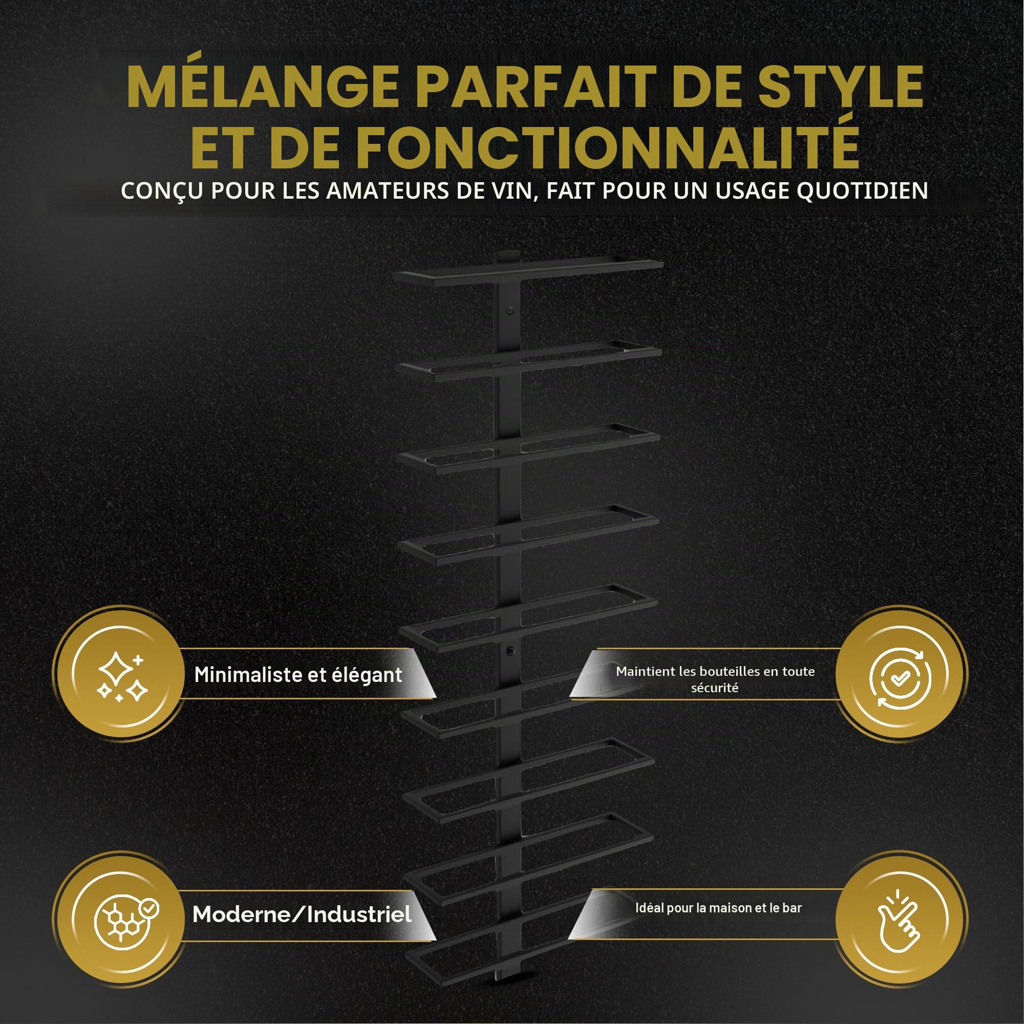 Porte-Bouteilles Mural pour 9 Bouteilles – Casier à Vin en Acier Noir Mat – Design Industriel – Gain de Place & Décoratif