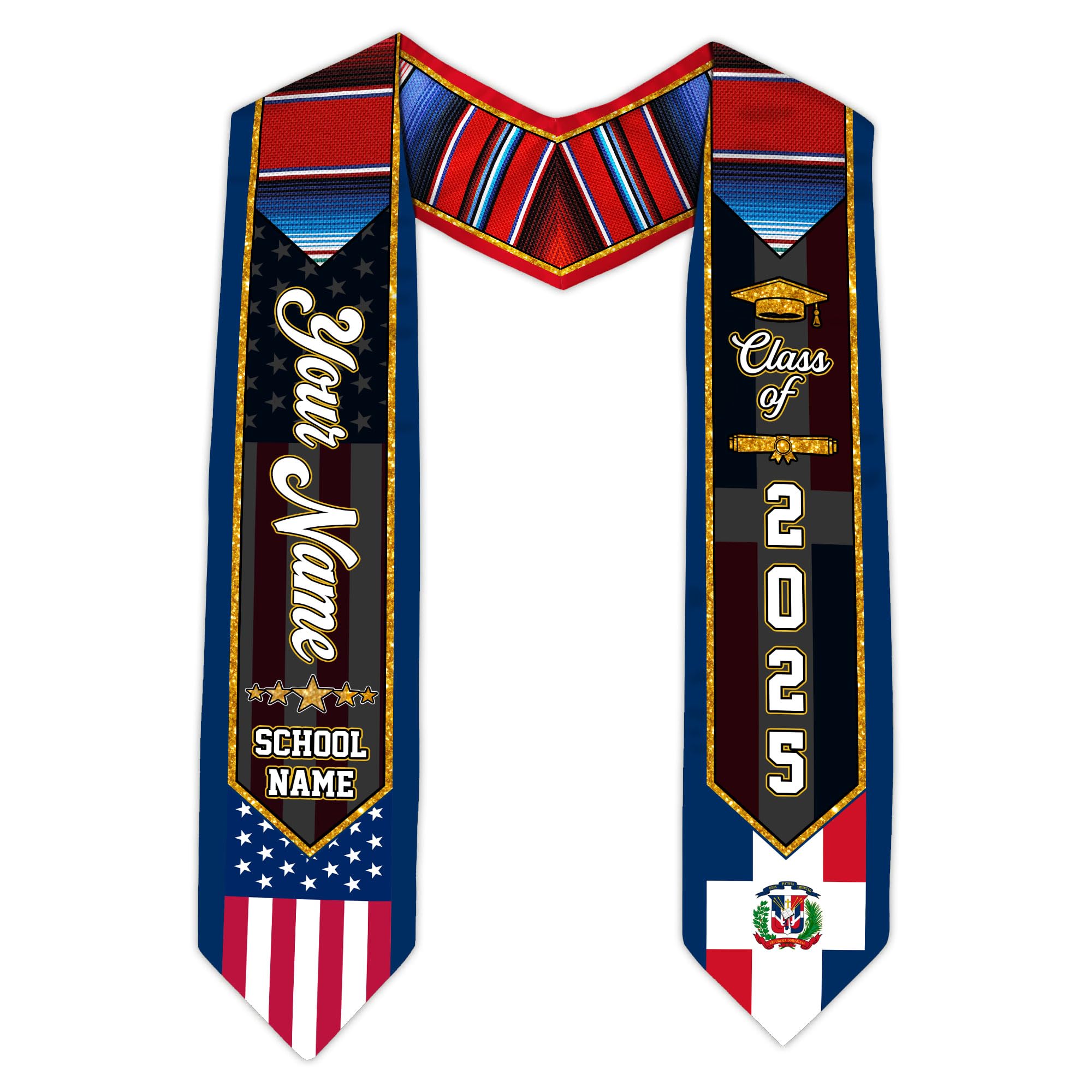 MonkeyVan Custom Dominican Sash Graduation, Dominicans Flag Graduation Sash 2025, Dominican Republic Graduation Stole Style 3