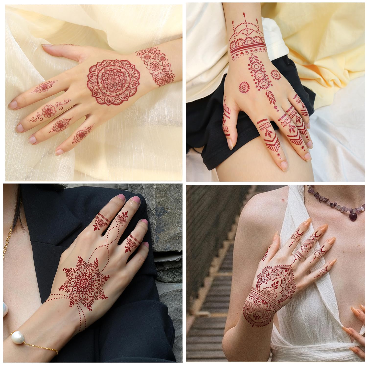Proamate 12 PCS Temporary Tattoo Stickers, Waterproof Tattoo Stickers for Girls Women Wedding Party Art (Brick Red, 12PCS) - Image 4