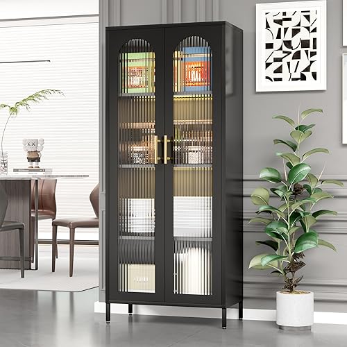 Miniatura 2 de ZONLESON Gabinete de almacenamiento de metal, gabinete de despensa de cocina de 71 pulgadas con puertas de cristal, gabinete alto con puertas y