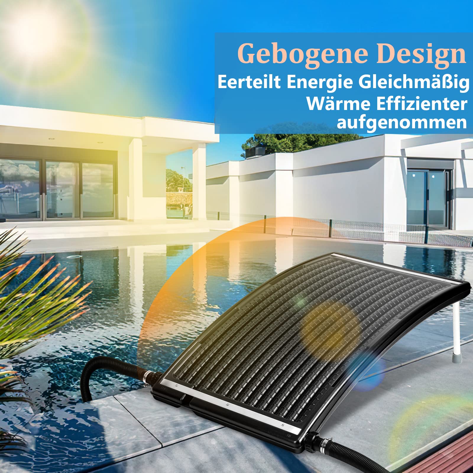 Randaco Panel solar para calefacción de piscina, color negro, 110 x 69 x 14 cm, conexión Ø 38 mm, calefacción solar para piscina, sistema solar para agua caliente, ducha de jardín, piscina