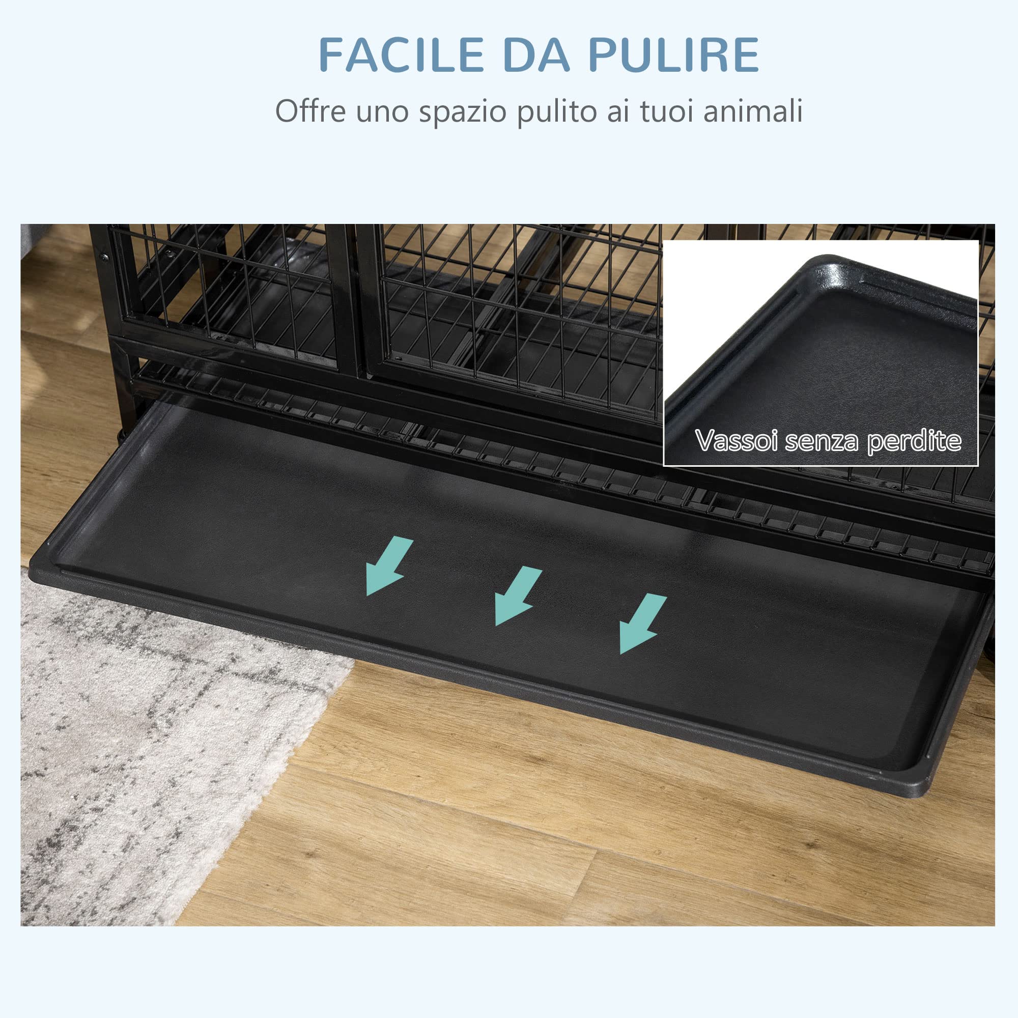 PawHut Gabbia Box per Cani Cuccioli da Interno Esterno con Rotelle 92×62×75cm