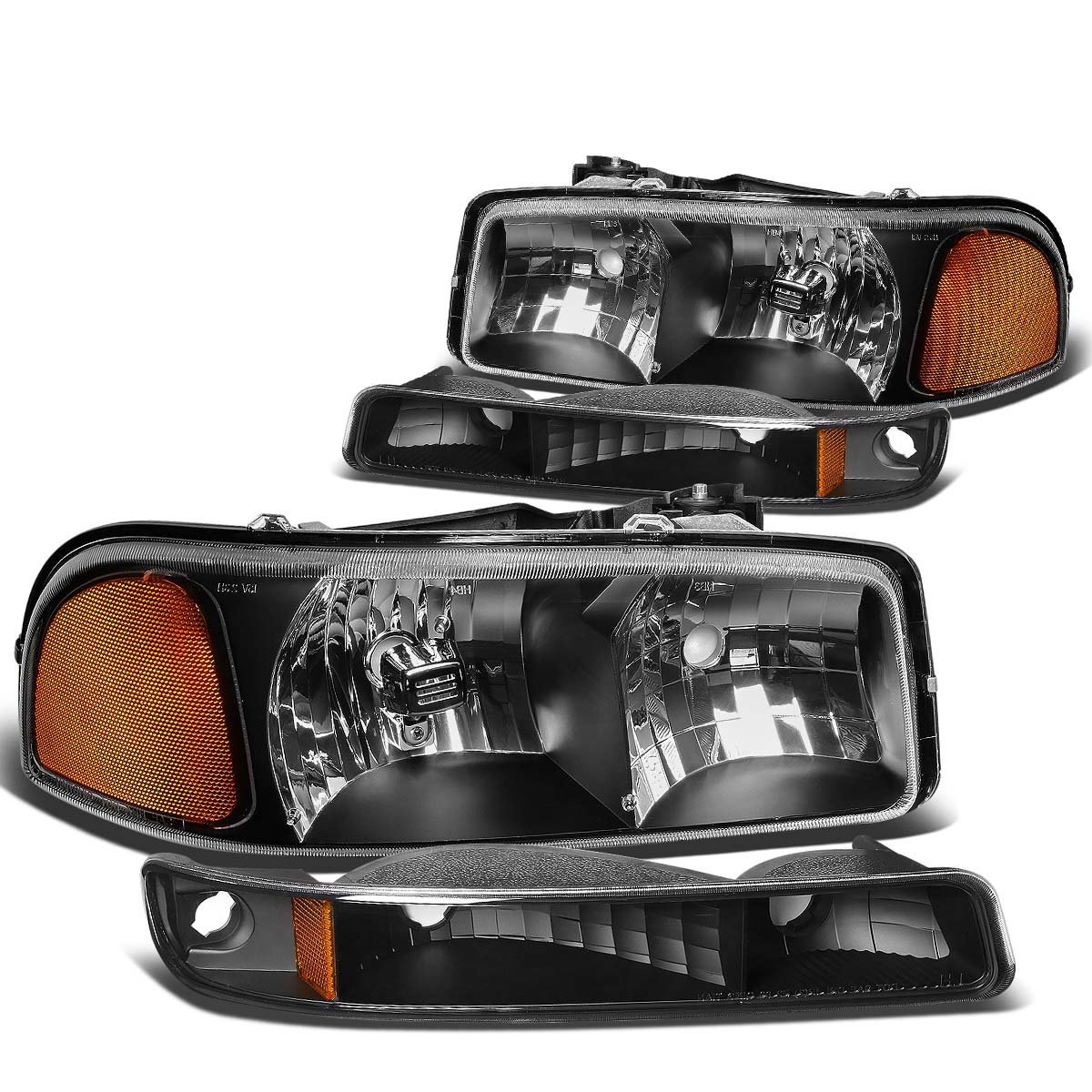 DNA MOTORING HL-OH-SIE994P-BK-AM Black Housing Amber Corner Headlights Compatible with 99-07 Sierra / 00-06 Yukon XL 1500 2500