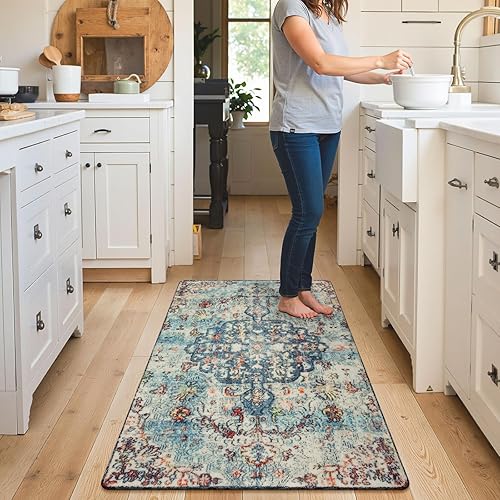 Miniatura 106 de Lahome Alfombra bohemia con medallón floral de 3 x 5 pies, suave, impresa, para baño, cocina, entrada, vestíbulo, vintage, antideslizante, lavable