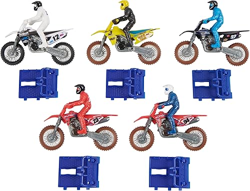Miniatura 9 de Supercross, Auténtico paquete de 5 motocicletas fundidas a escala 1:24 con figura de jinete, moto de juguete para niños y coleccionistas a partir de