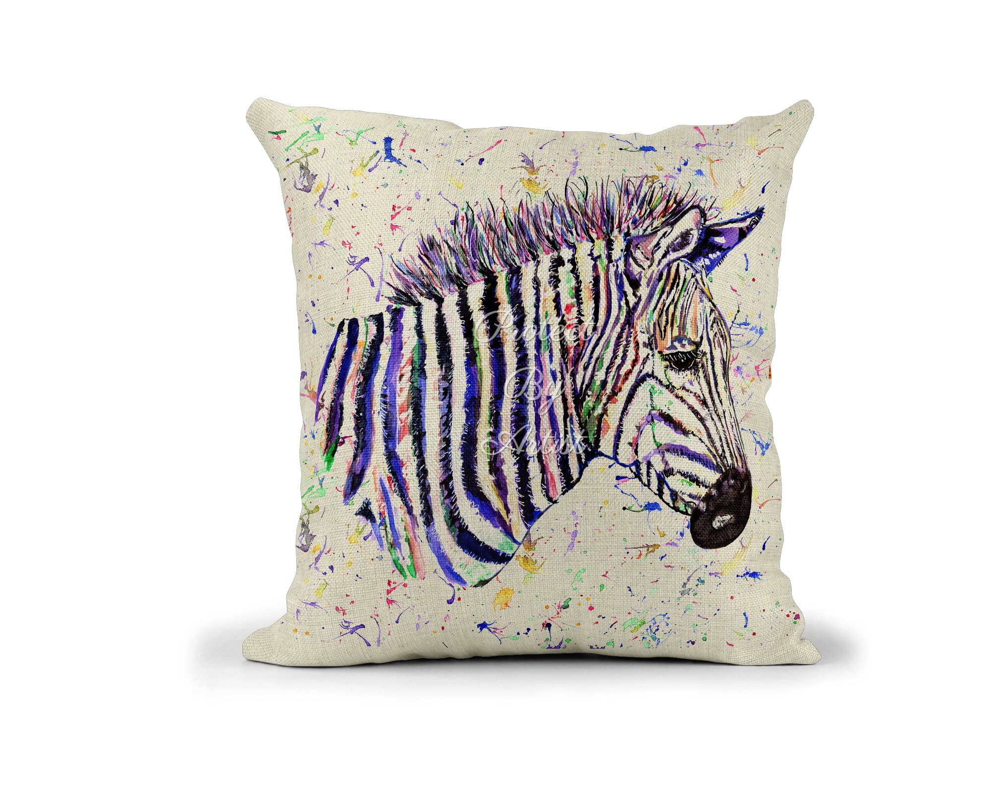 Vixar Zebra Watercolour Rainbow Art Linnen Cushion With filling or cover only, 40x40cm, gift, christmas, Birthday (cover only)