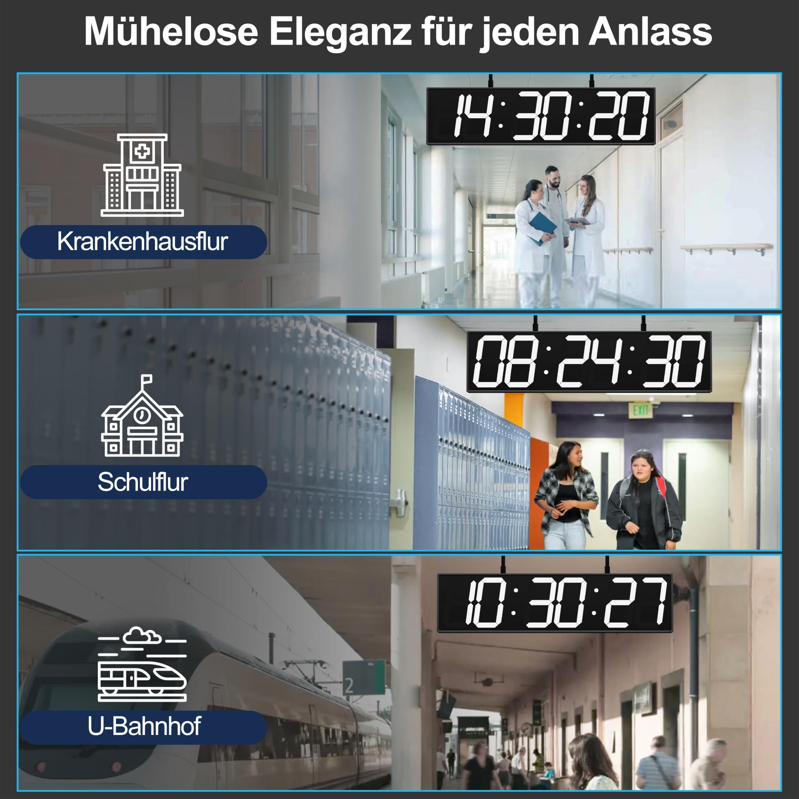 CHKOSDA 70cm Doppelseitige Digitale Wanduhr mit 50m Sicht & Fernbedienung