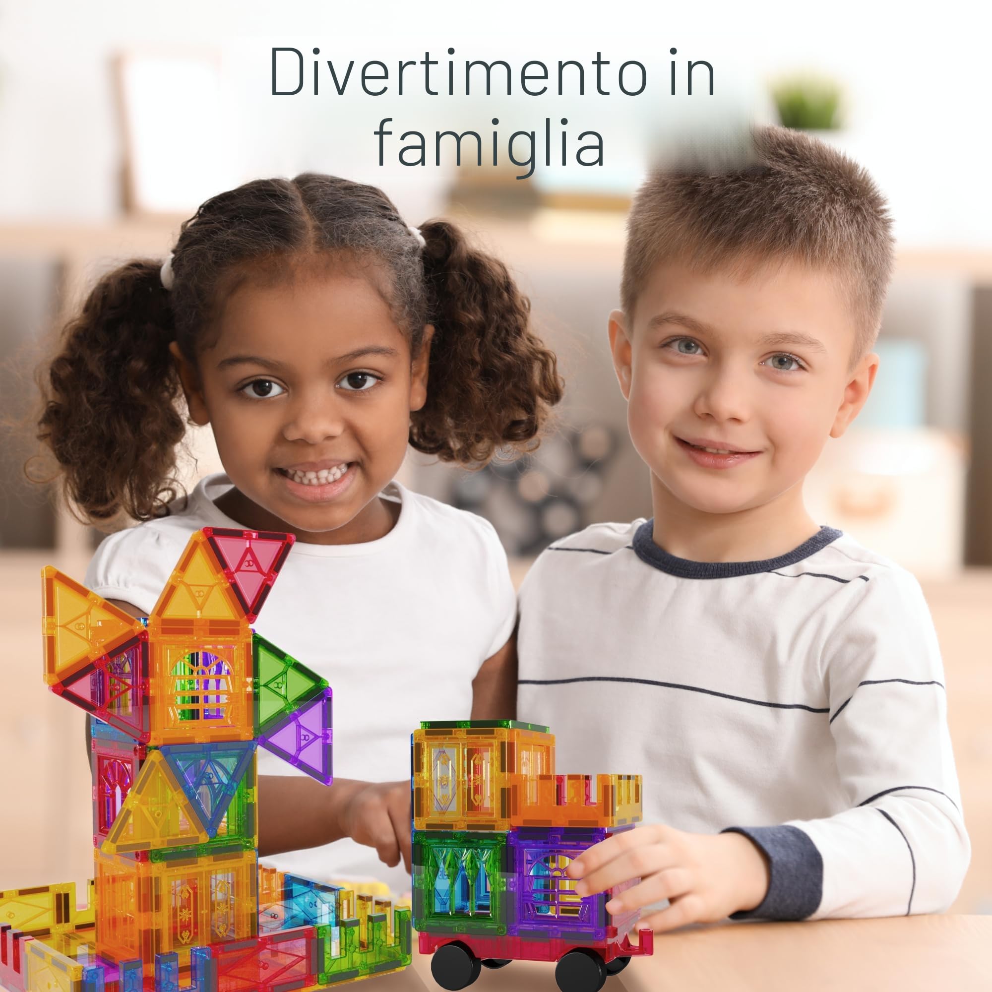 Desire Deluxe Giochi di costruzione magnetici – 100 PCS Piastrelle e Blocchi Magnetici Bambini, Giocattolo Educativo STEM 3+ anni, Set Creativi per Costruire, Apprendimento Forme & Colori