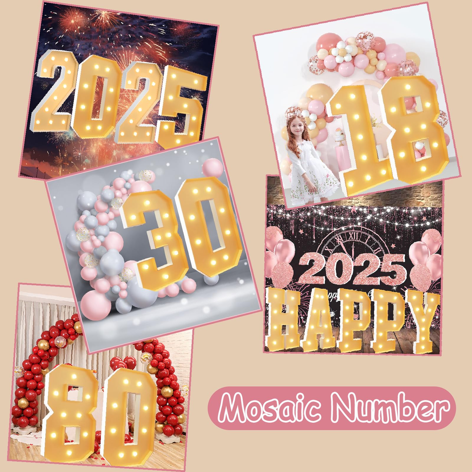 Letras de marquesina grandes iluminadas, letreros de fiesta iluminados gigantes con cadena de luces LED que funcionan con pilas para cumpleaños, aniversarios, bodas