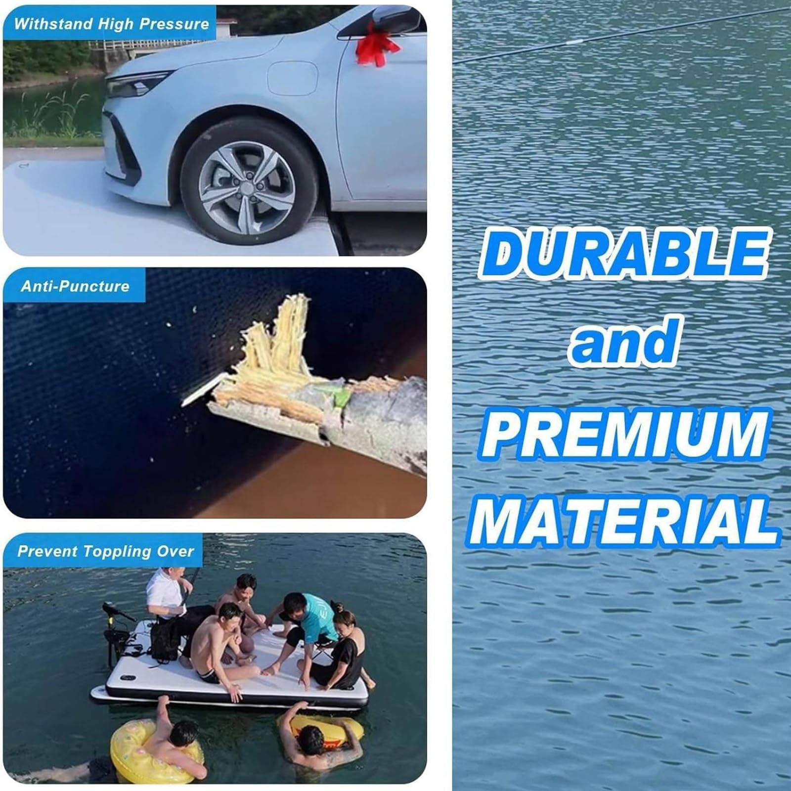 Plataforma Pesca Inflable y Plegable 2 m, con Paredes reforzadas 30 cm y Capacidad 200 kg (440 LB); Plataforma Flotante para Lagos, Ampliable con Soporte para Motor, Kit Completo.