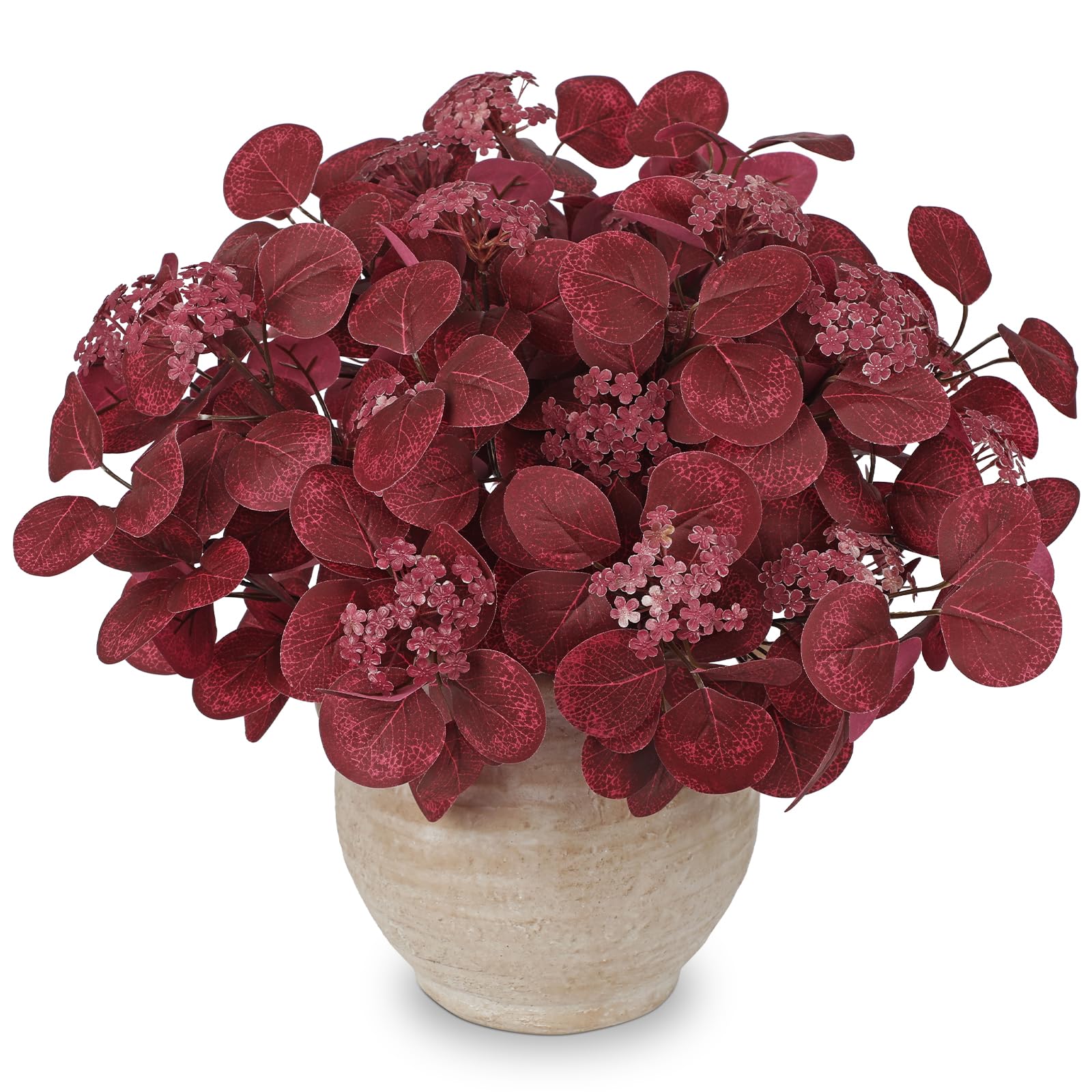 Briful Artificial Eucalyptus Stems Fake Plants Burgundy Eucalyptus Bushes