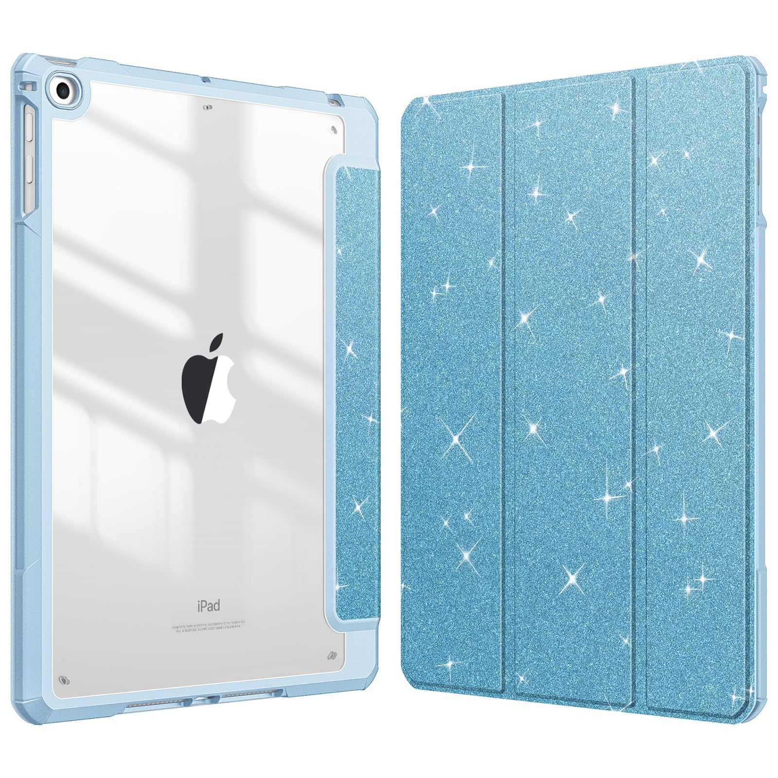 Fintie Hybrid Hülle mit Stifthalter für iPad 6./5. Generation 2018/2017, iPad Air 2/Air 1. Gen 9.7 Zoll - Stoßfeste Schutzhülle mit transparenter Hartschale auf der Rückseite, Glitzer Blau