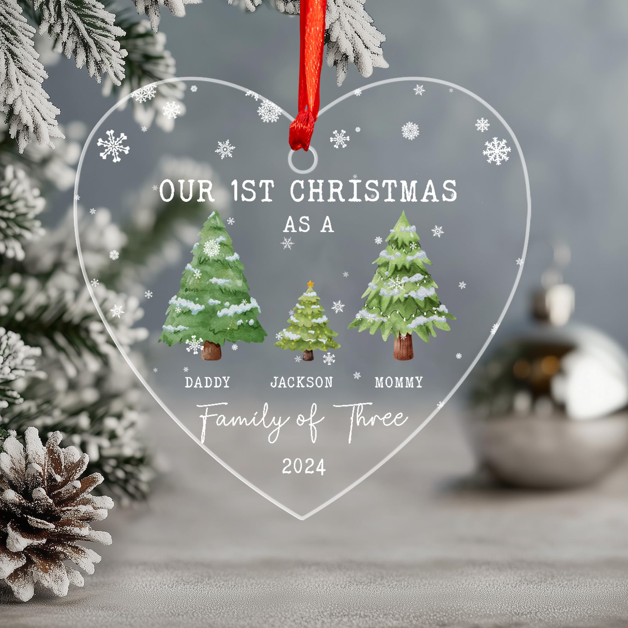 Personalized Family Christmas Ornament, Custom Family of Three 2024 Ornament, New Baby Gift, Our First, Family of 3