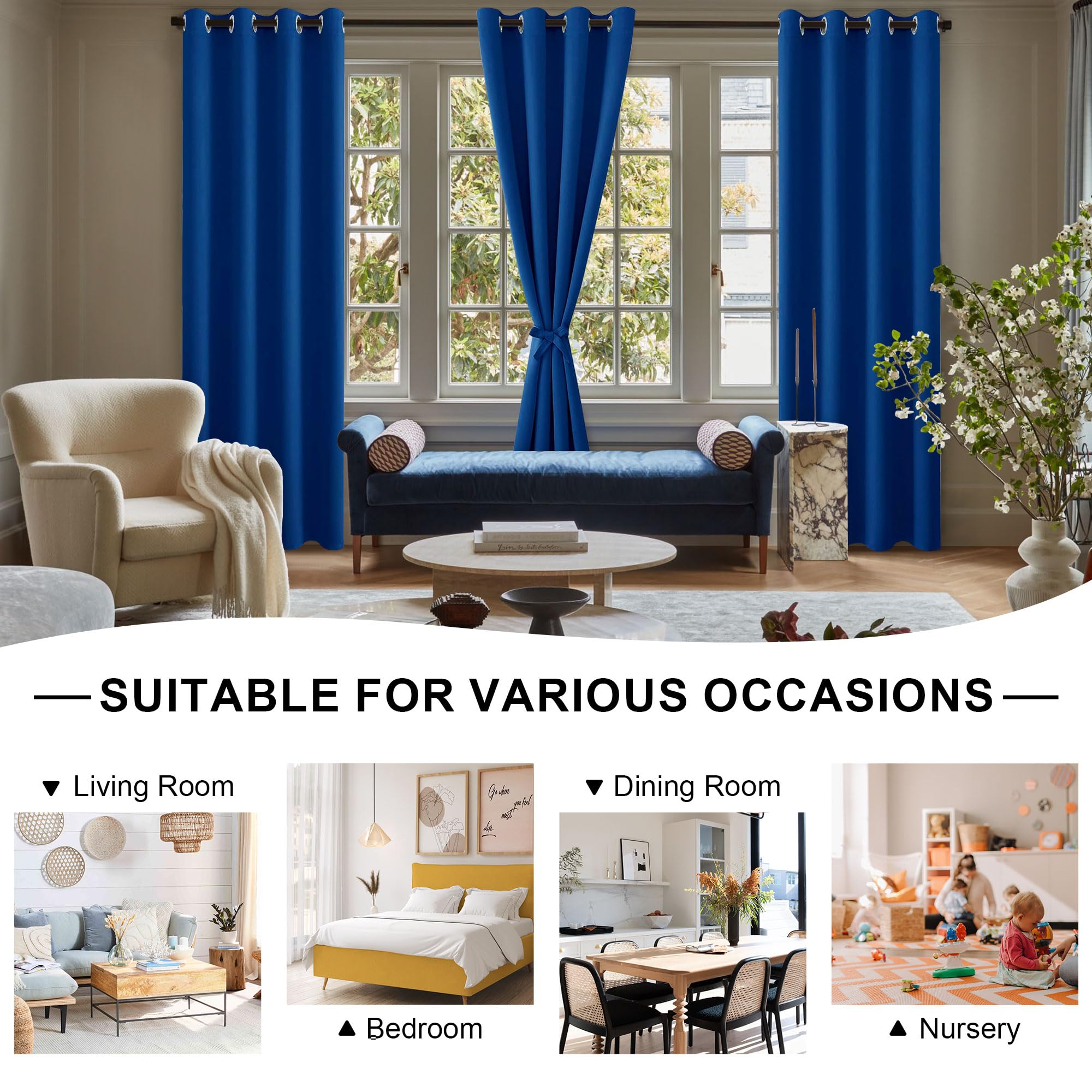 DWCN Lot de 2 Rideaux Opaques Oeillets 132x160 CM Bleu Roi