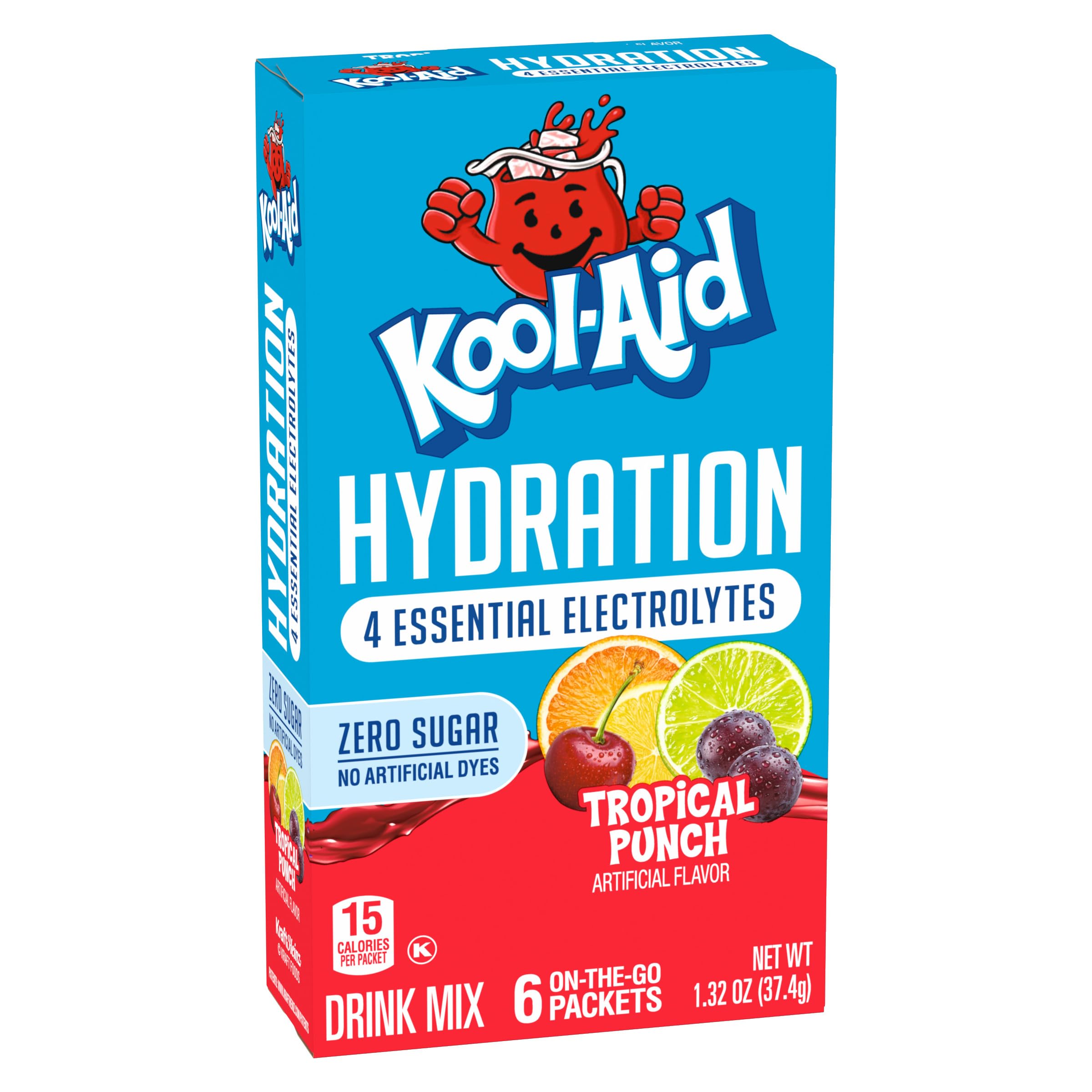 Kool-Aid Hydration Tropical Punch Artificially Flavored Drink Mix, 6 ct On-the-Go-Packets, 1.32 oz Box