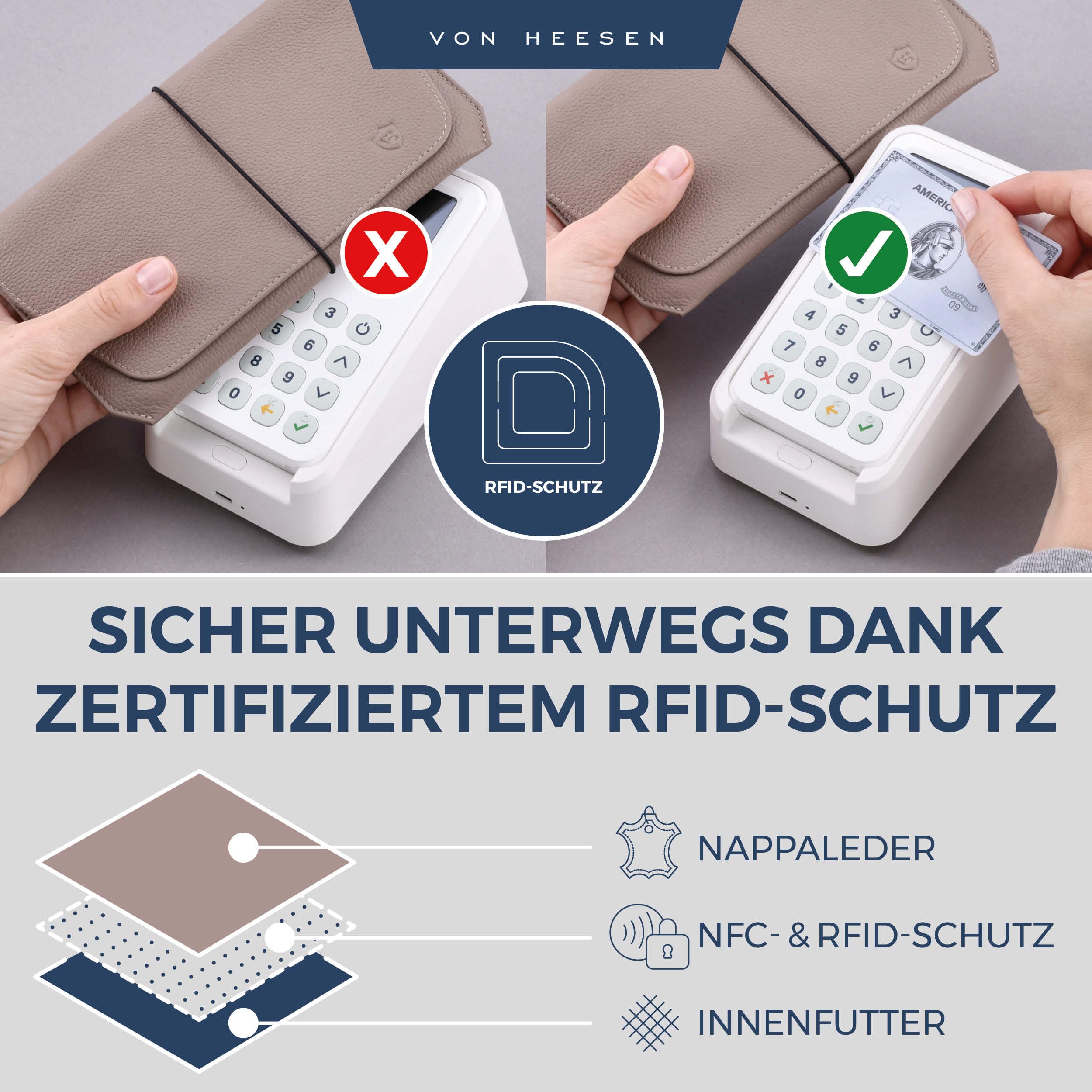 VON HEESEN Funda para pasaporte, pardo, talla única, Horizontal