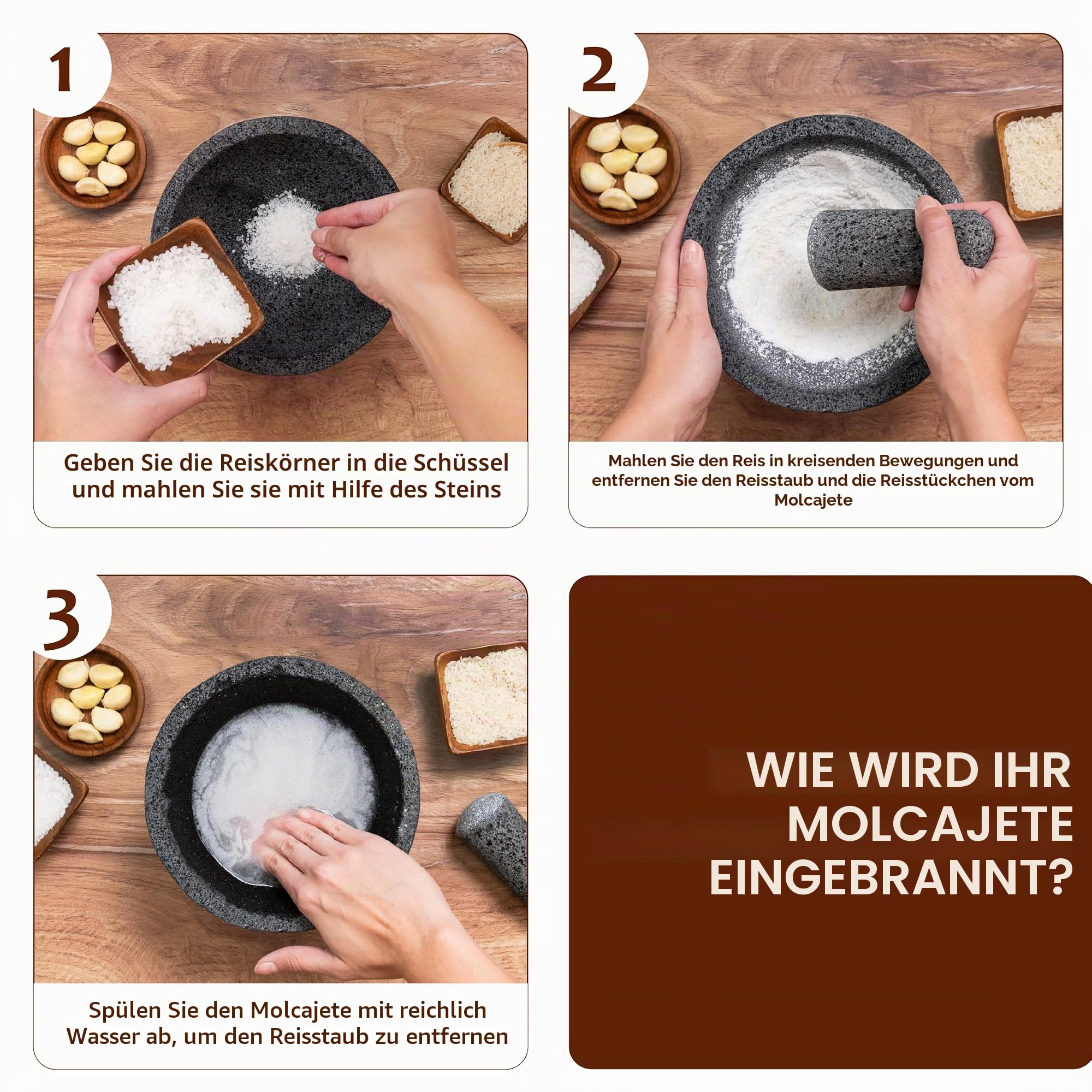 Molcajete 15,2 cm mexikanisch, handgefertigt mit natürlichem Vulkanstein, handwerkliches Küchenutensil zum Mahlen mit Poren zum Zerkleinern, speziell zum Mahlen von Gewürzen, Saucen und Guacamole