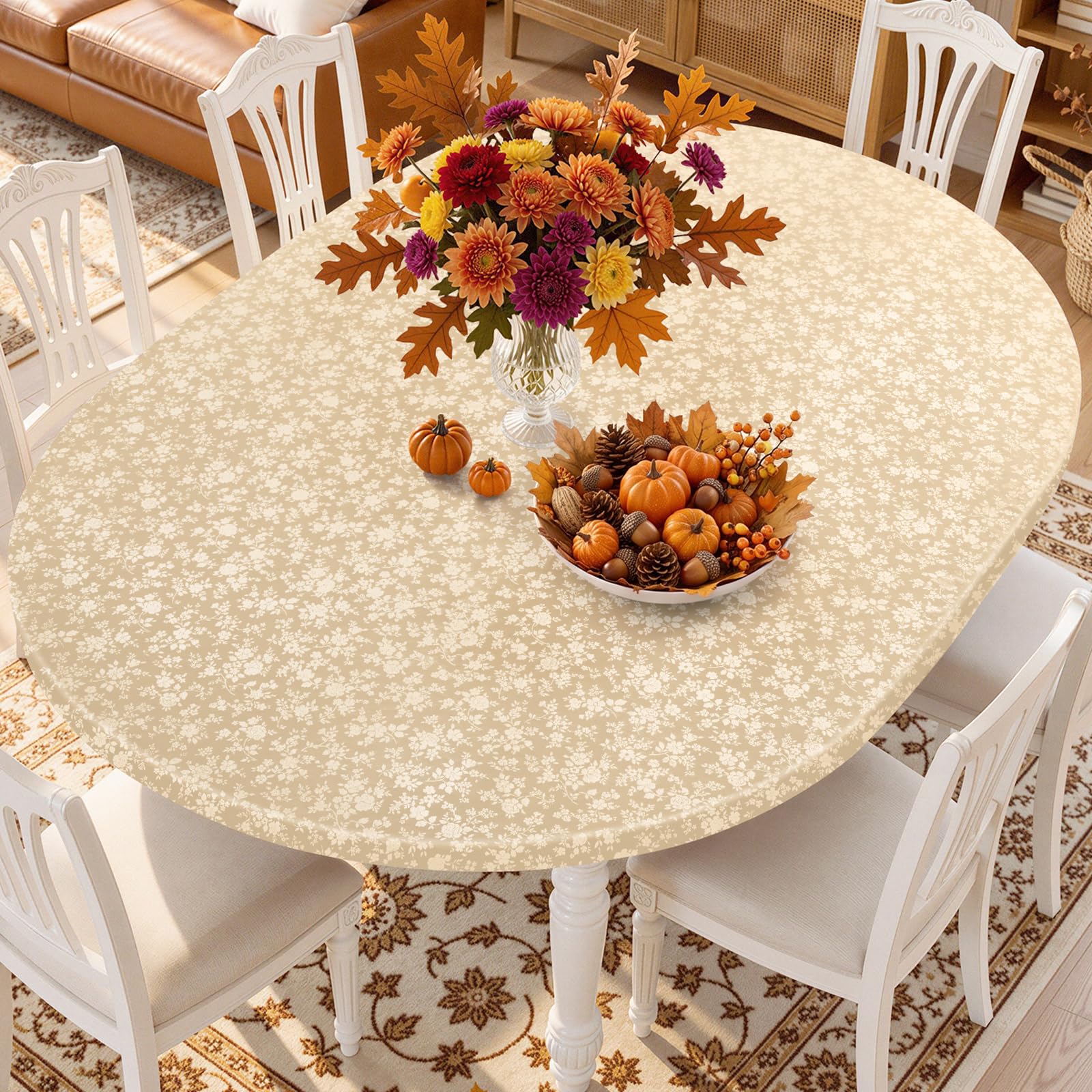 Smiry Waterproof Heavy Duty Vinyl Fitted Tablecloth for 48"-68" Oval Table