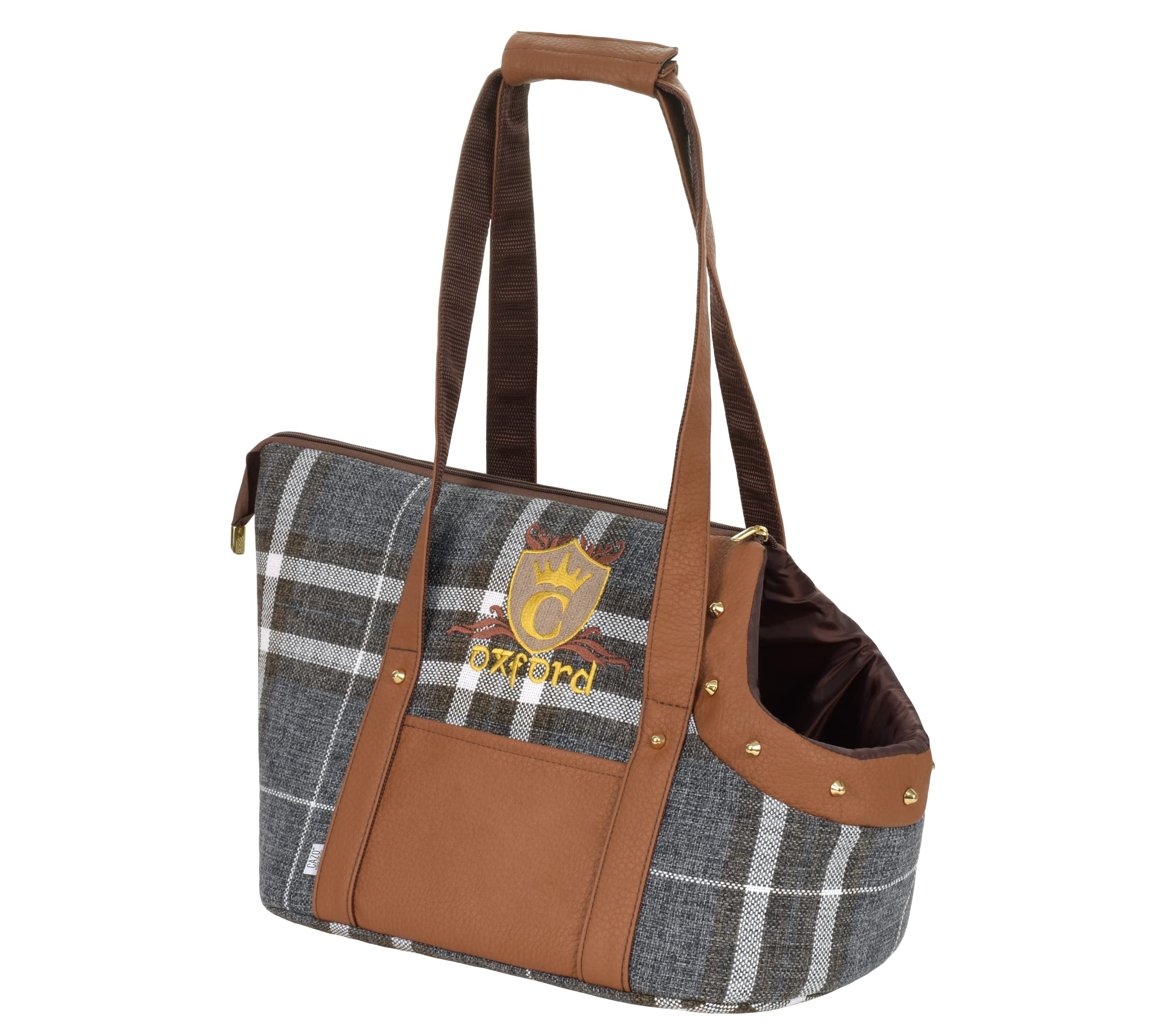 CAZO Oxford Borsa per il trasporto di cani e gatti 30 x 40 x 24 cm, marrone, scozzese, LXD1001