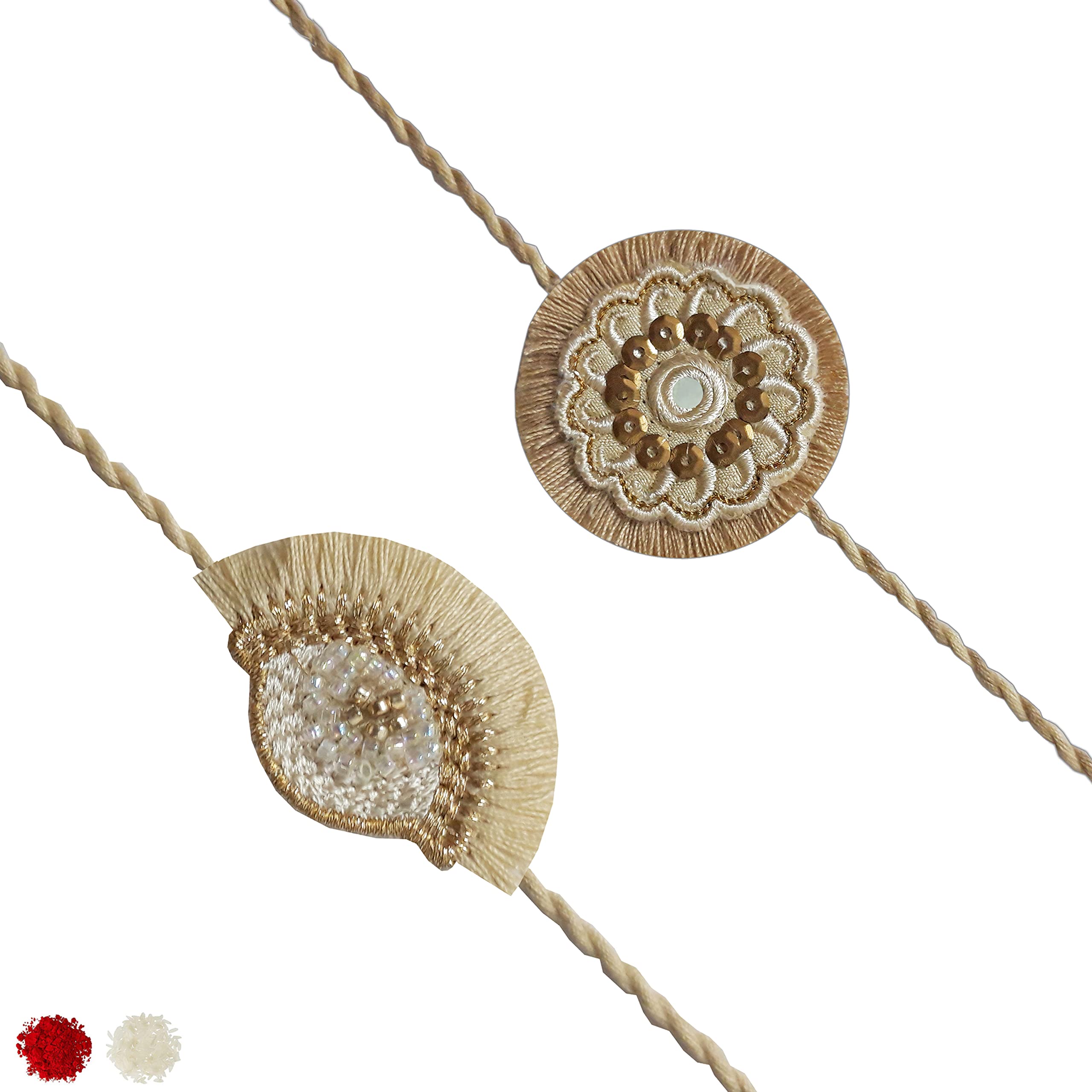 MASQ by Q-One Designer Rakhi Combo Set with Roli Chawal & Moli for Men (Orange-Gold | Pack of 2) | Embroidered Handcrafted Raksha Bandhan Bracelet for Brother (Rakhi_Meera_MayurBeige) (B0B52367LC) Amazon Price History, Amazon Price Tracker