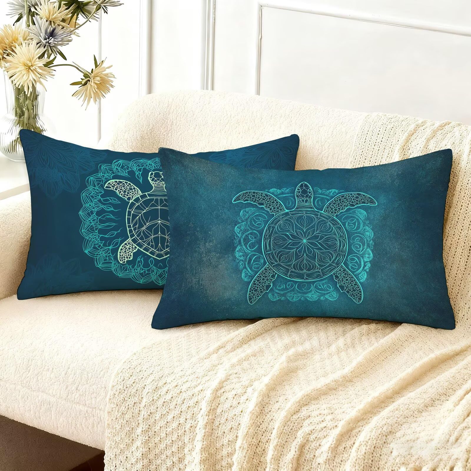 Federe Cuscini Divano 50x80 Rettangolari Federe Cuscino Letto Set di 2, Copricuscini Turchese Morbido Velluto Cuscini per Divano Animale con Cerniera Invisibile Copri Cuscino Letto per Casa w0u-93