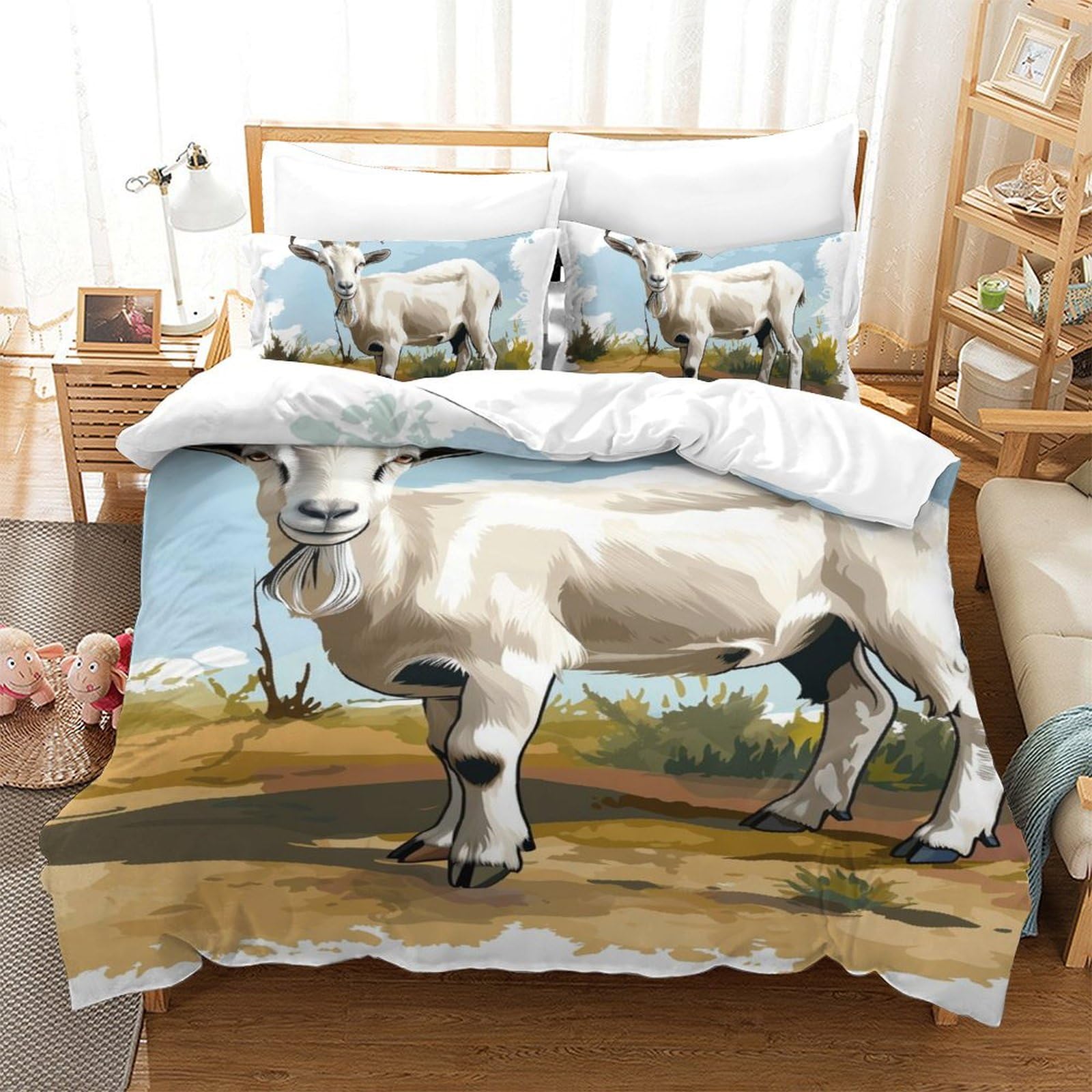 Housse de couette 140x200 chèvre parure de lit 3 pièces microfibre