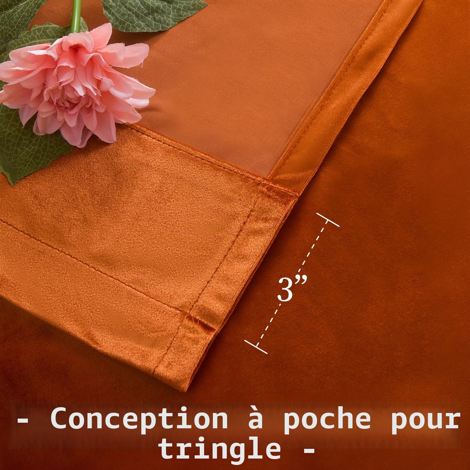 Roslynwood Lot de 2 Rideaux en Velours Orange Vif de 213,4 cm – Rideaux résistants écoénergétiques avec Passe-Tringle pour Home cinéma/Salon, 132,1 x 213,4 cm (l x L), Orange Vif