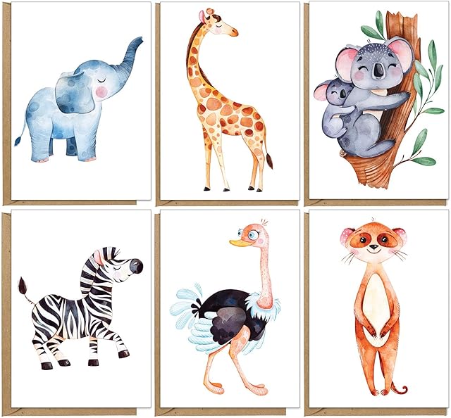 48 Eco-Friendly Cute Blank Greeting Cards with Animal Designs
