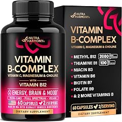 Vitamin B Complex for Men & Women - Riboflavin B2, B12, B1, B3, B5, B6, B7, B8, B9 | Vitamin C, Choline, Inositol | B-Complex Supplement | Energy, Brain & Heart Support | Lab Tested | 60 Vegan Capules