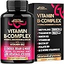 Vitamin B Complex for Men & Women - Riboflavin B2, B12, B1, B3, B5, B6, B7, B8, B9 | Vitamin C, Choline, Inositol - B-Complex Supplement - Energy, Brain & Heart Support - Made in USA, 60 Vegan Caps