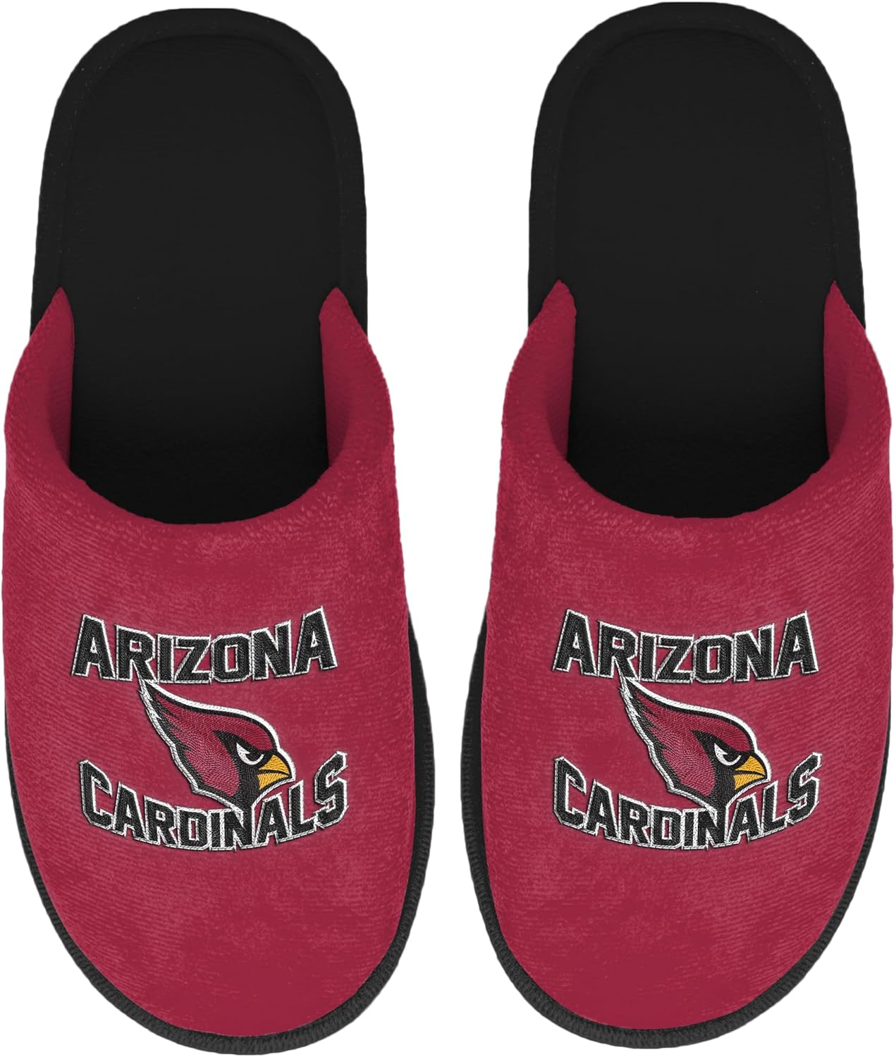 FOCO NFL Men's Official Primary Logo Wordmark Embroidered Stacked Team Logo Scuff Slide Slippers