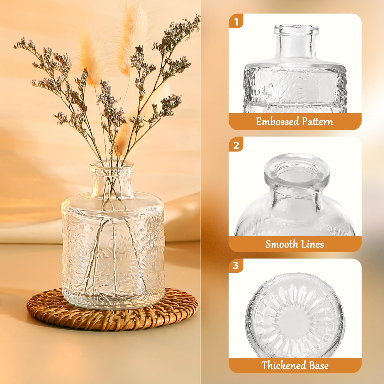 36PCS Glass Bud Vases Set, Small Flower Vase for Centerpieces in Bulk, Mini Vintage Vase for Wedding, Home, Table Decorations, Party, Office & Event Décor