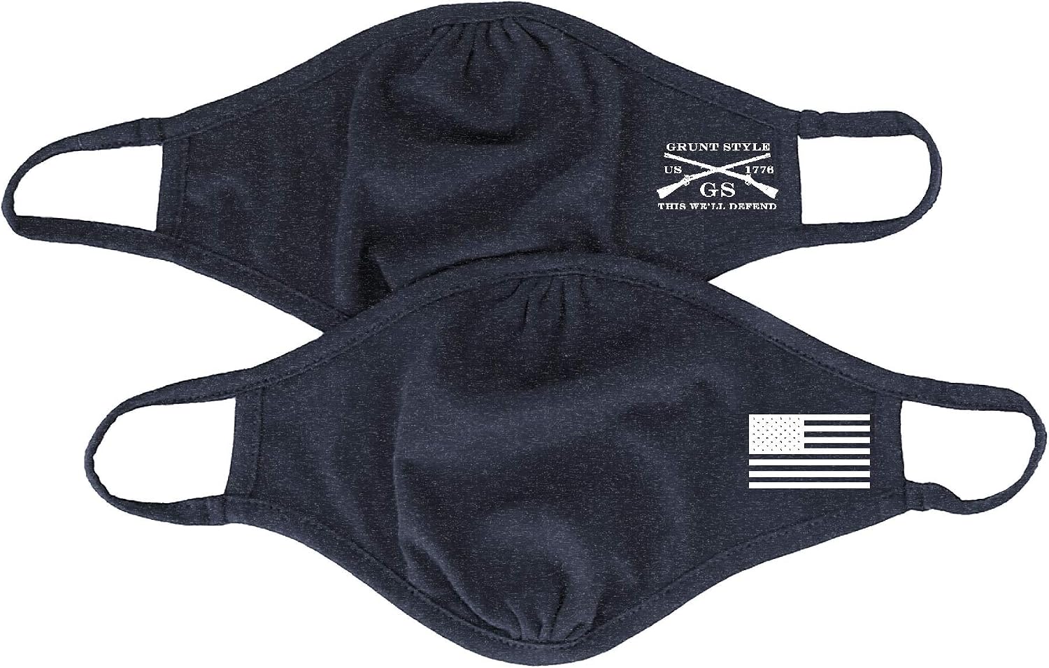 Grunt Style USA American Flag Reversible Cloth Face Mask, 2-Pack, Washable & Reusable Protective Fabric Face Cover - Navy