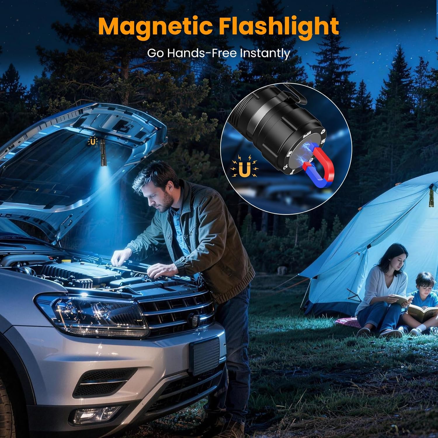 Hoxida Rechargeable Flashlights Small Flashlights Powerful, 6 Modes Zoomable Linternas with LCD Digital Display, Super Bright High Lumens Handheld LED Flashlights for Home Emergencies Camping (1pcs)