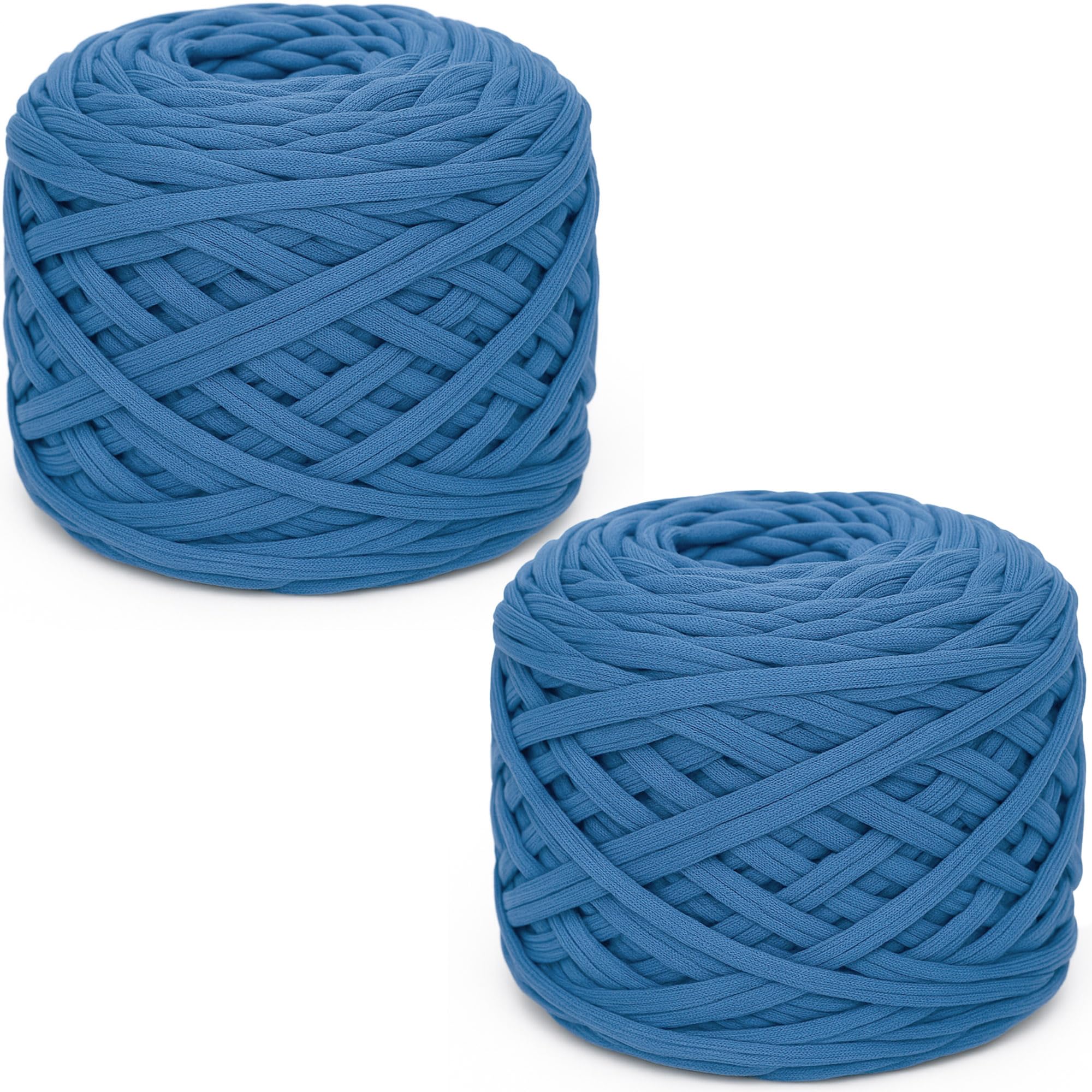 285gx2 Chunky Tshirt Yarn for Crocheting,2 CM Wide Thick Crochet Elastic Fabric,Hand Knitting T-Shirt Yarn for Crochet Cushion,Doll,Basket,Bag and Blanket(Denim Blue)