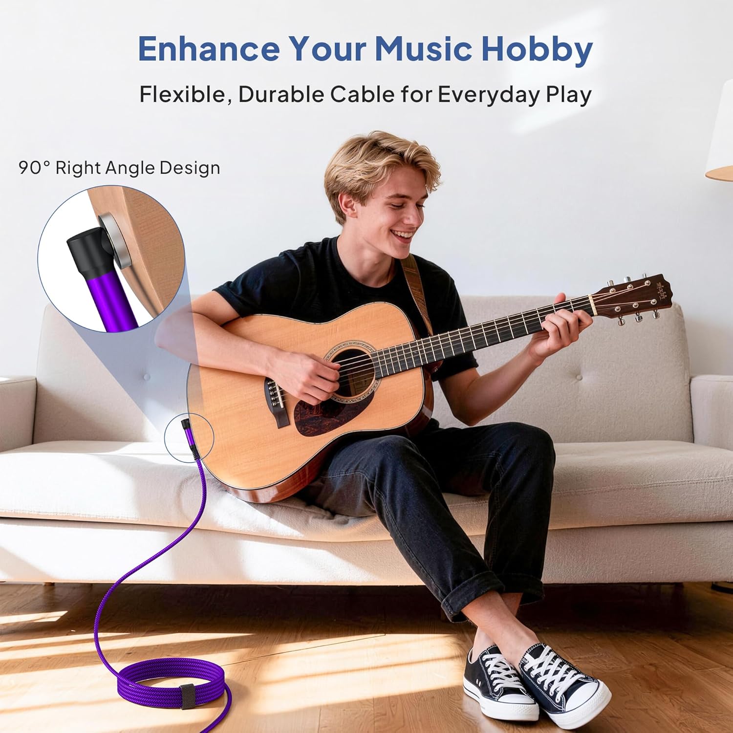 Elebase 1/4 Inch TRS Instrument Cable 20ft 2-Pack,Right-Angled to Straight 6.35mm Male Jack Stereo Audio Cord,6.35 Balanced Interconnect Line for Electric Guitar,Bass,Keyboard,Mixer,Amplifier,Speaker