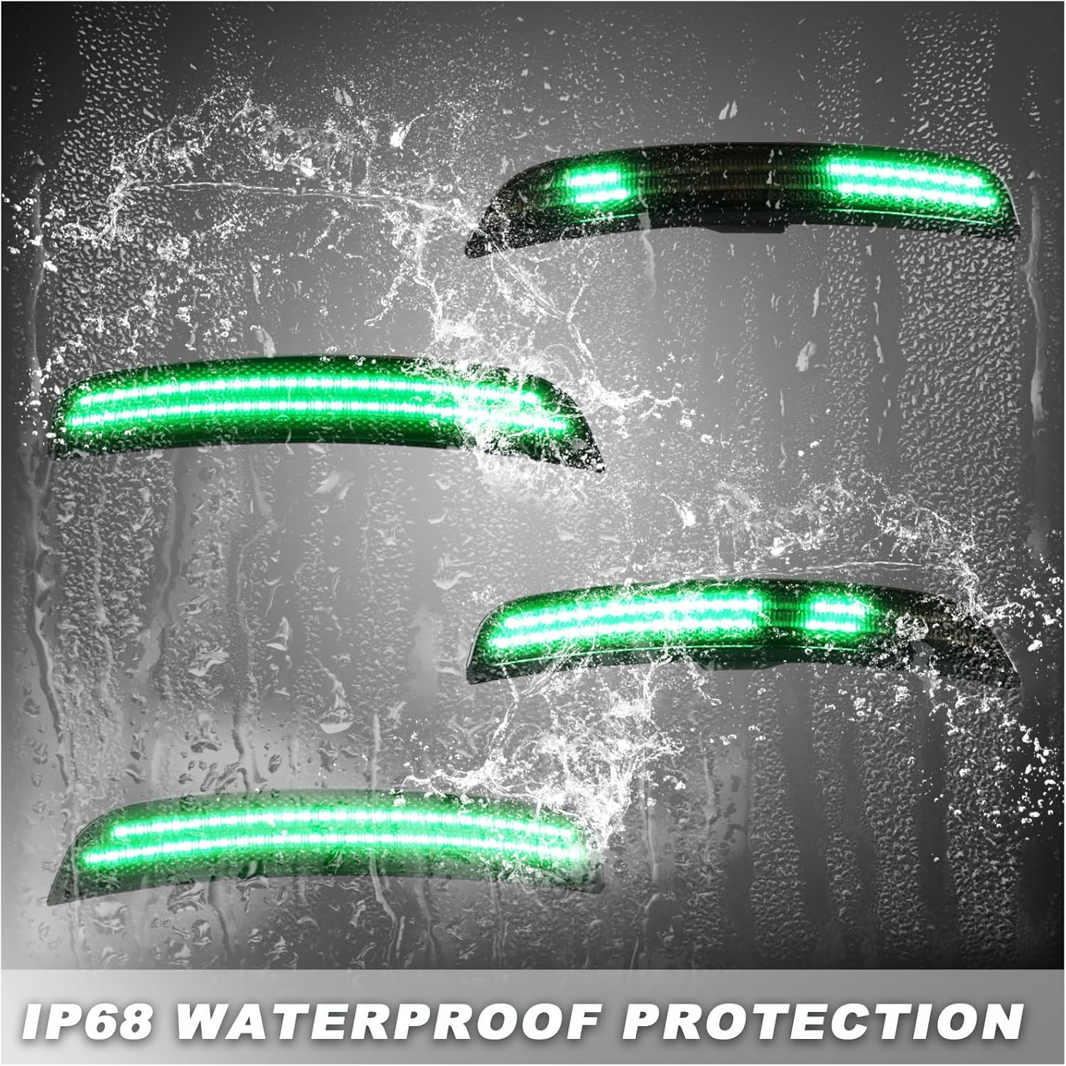 Dynamic Smoked LED Side Marker Lights for 2015-2024 Chrysler 300 - Dynamic Sequential Turn Signals | Green Front & Rear | Plug & Play 4-Piece Direct Fit (Green)