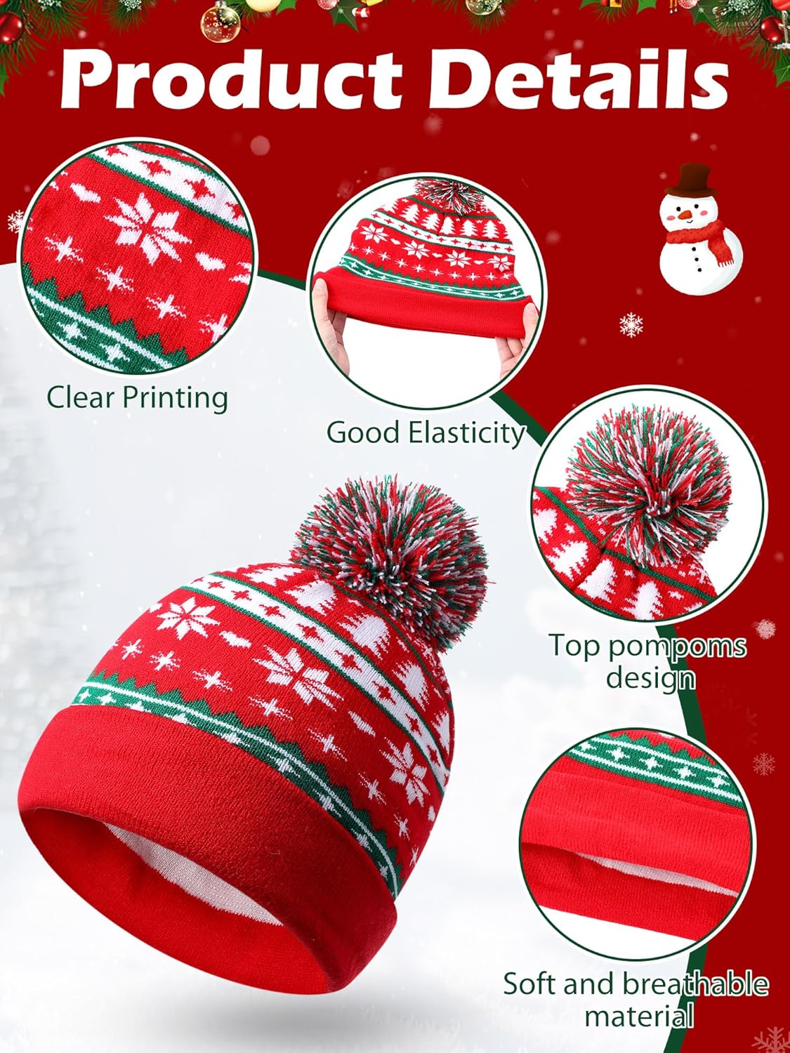 9 Pcs Christmas Knitted Hats Bulk Xmas Winter Beanie Hats with Pom Santa Crochet Cap for Men Women Party Gift - Image 3