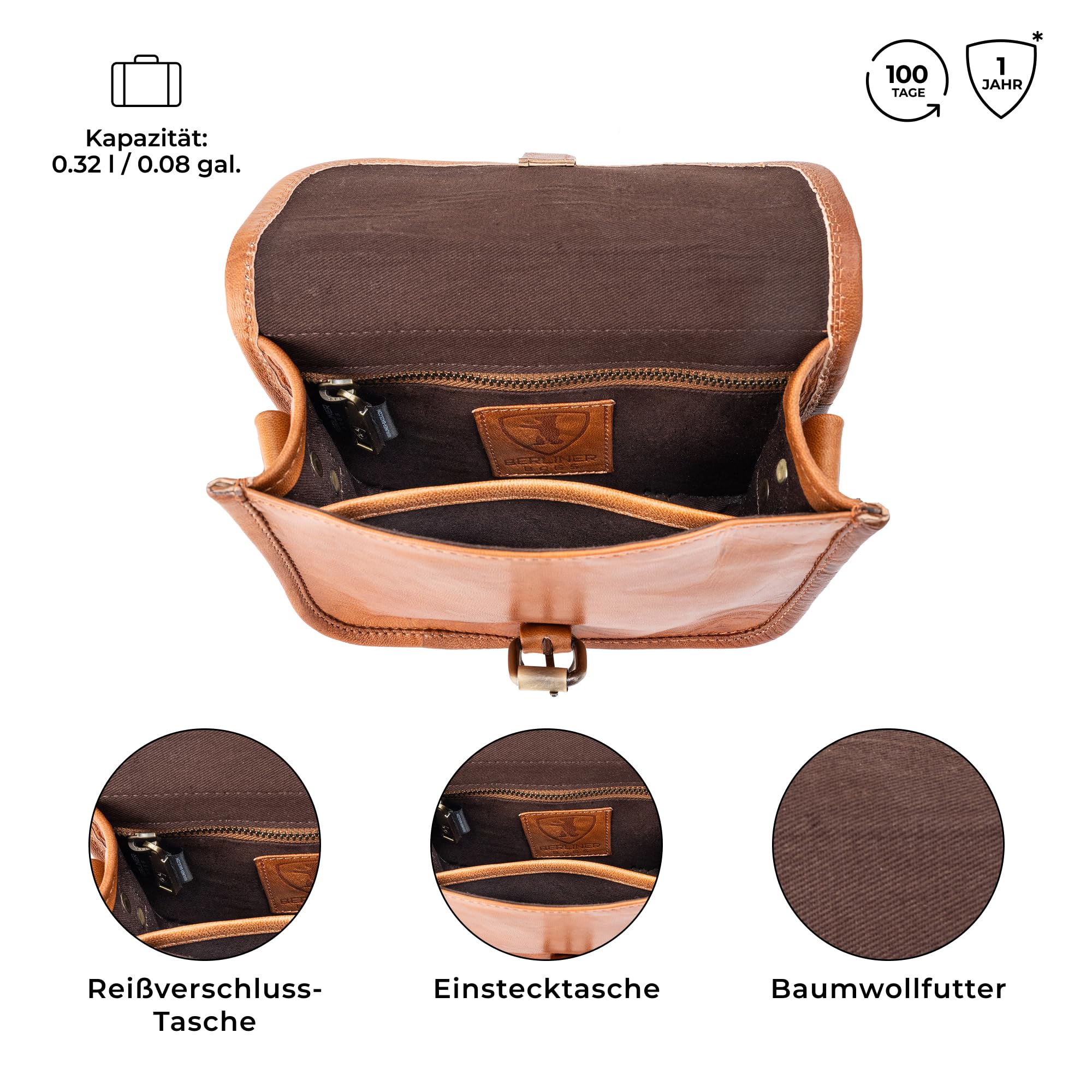 Berliner Bags Umhängetasche Malta Vintage aus Leder für Damen - Braun