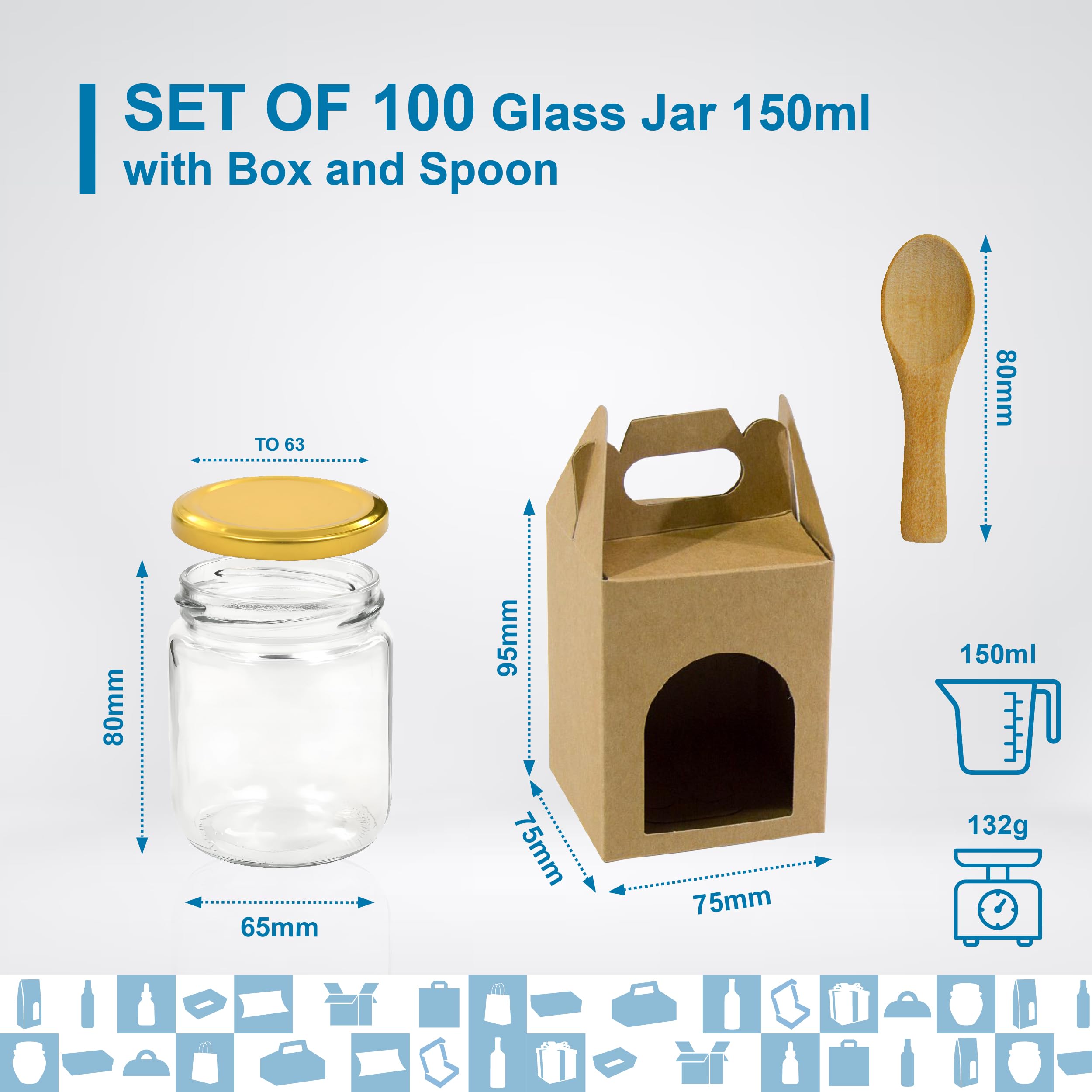 Espirito Rebelde - Tarros de cristal vacías con tapa de 150 ml con 100 hojas de cartón para 1 tarro de mermelada y cuchara para mermeladas, conservas, miel- Regalos de boda