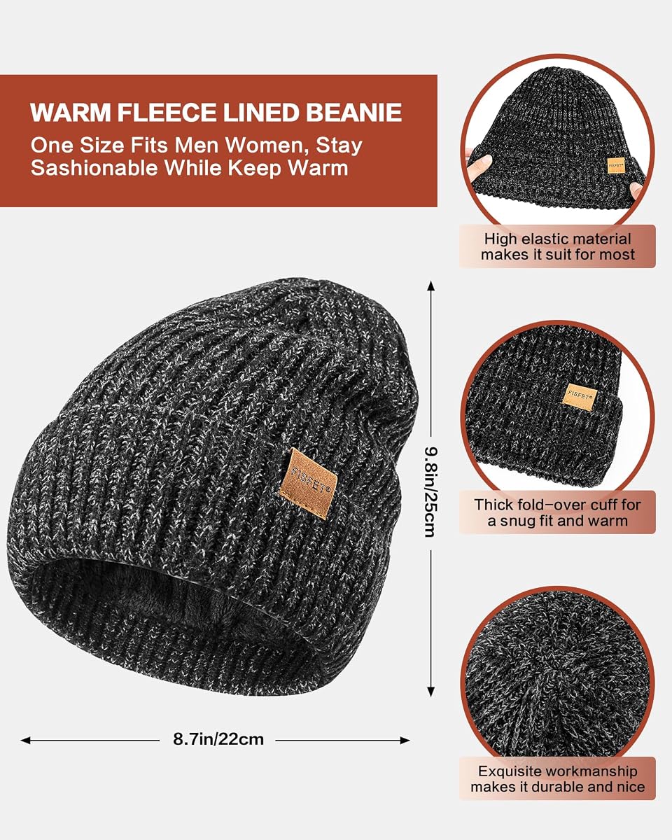 Winter Hat Gloves Scarf Set for Men Women, Mens Beanie Long Scarf Touchscreen Gloves for Cold Weather, 3 in 1 Warm Gift Set Black image 1