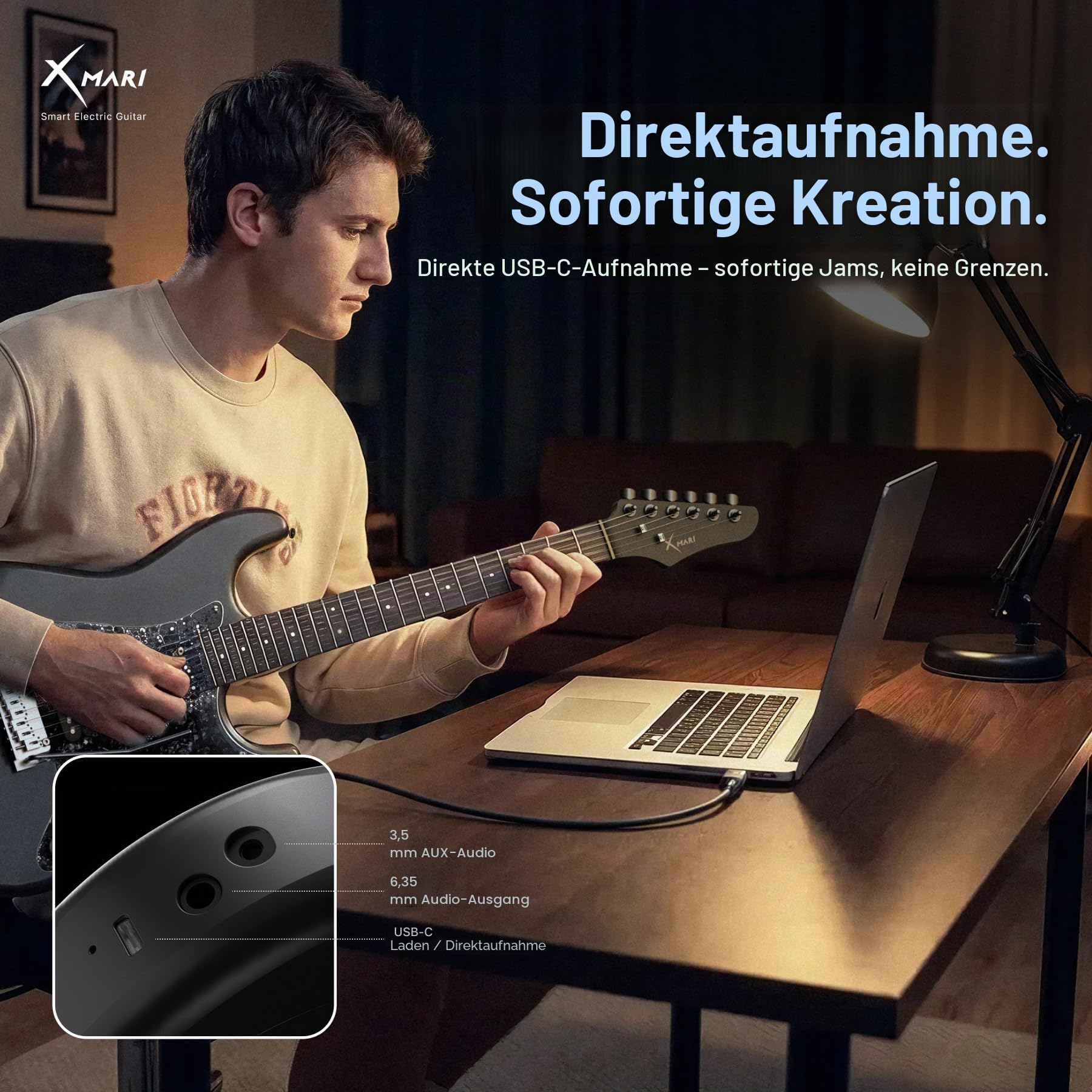 Enya X MARI Smarte E-Gitarre Set mit integrierten DSP-Effekten, 4 Voreinstellungen, USB-C-OTG-Aufnahme, Kopfhörerausgang, Alnico-Tonabnehmer mit Spulen-Split, Kohlefaser-Korpus