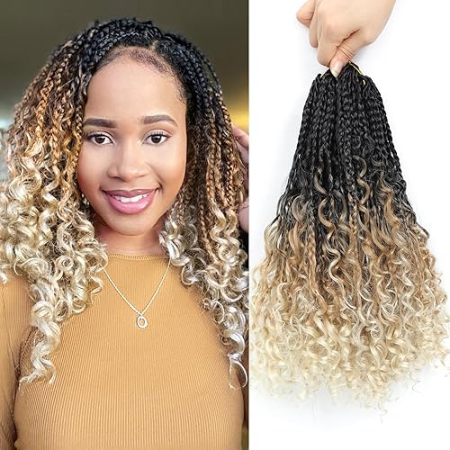 8 paquetes de trenzas de ganchillo bohemias de 12 pulgadas, trenzas de caja Goddess con rizos, cabello bohemio de trenzas de ganchillo para mujer,
